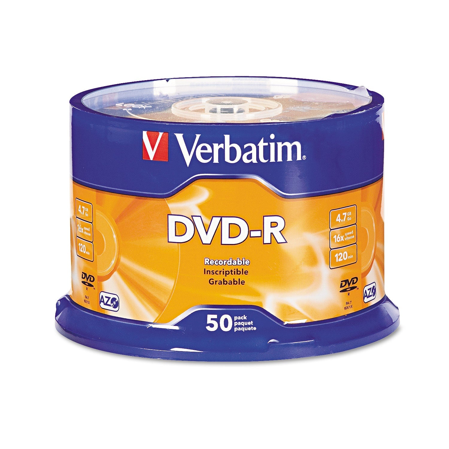 Verbatim® Dvd-R Recordable Disc, 4.7 Gb, 16x, Spindle, Silver, 50/pack