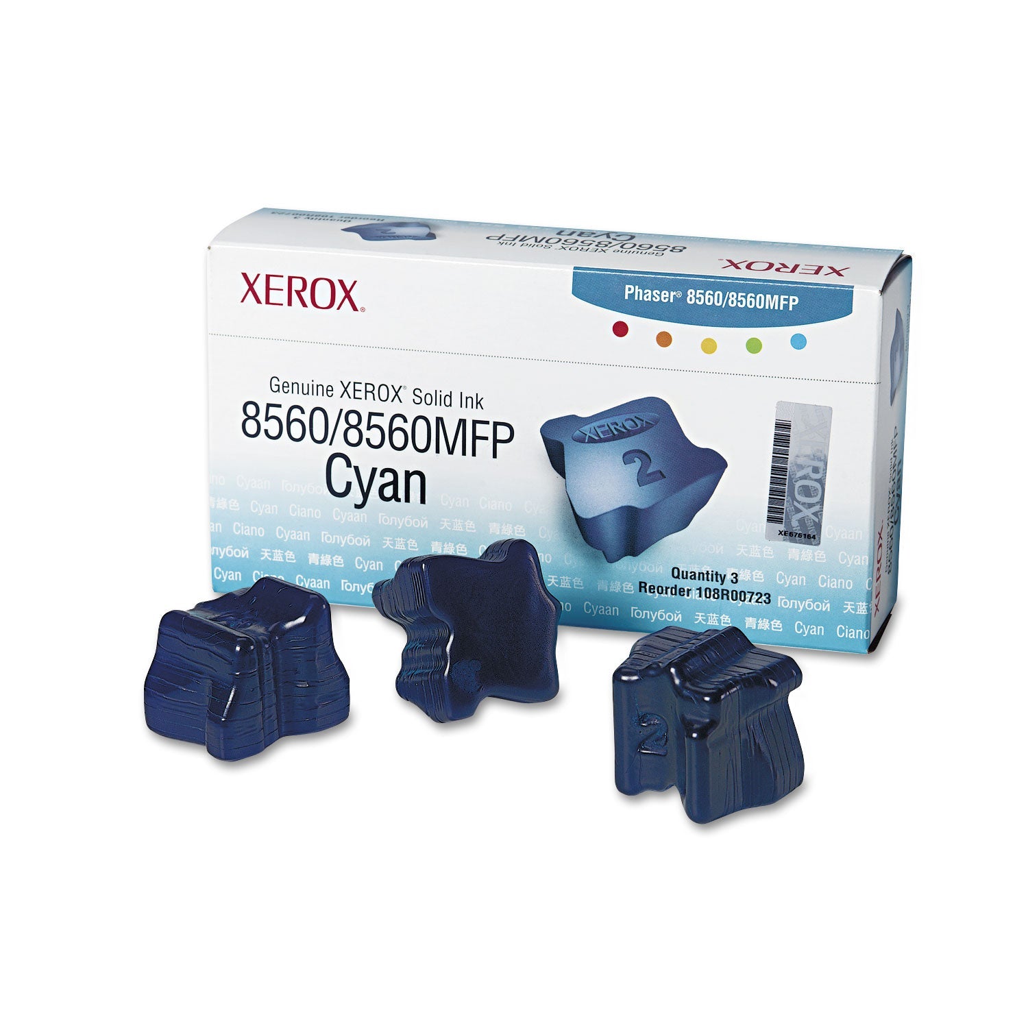 Xerox® 108r00723 Solid Ink Stick, 3,400 Page-Yield, Cyan, 3/box