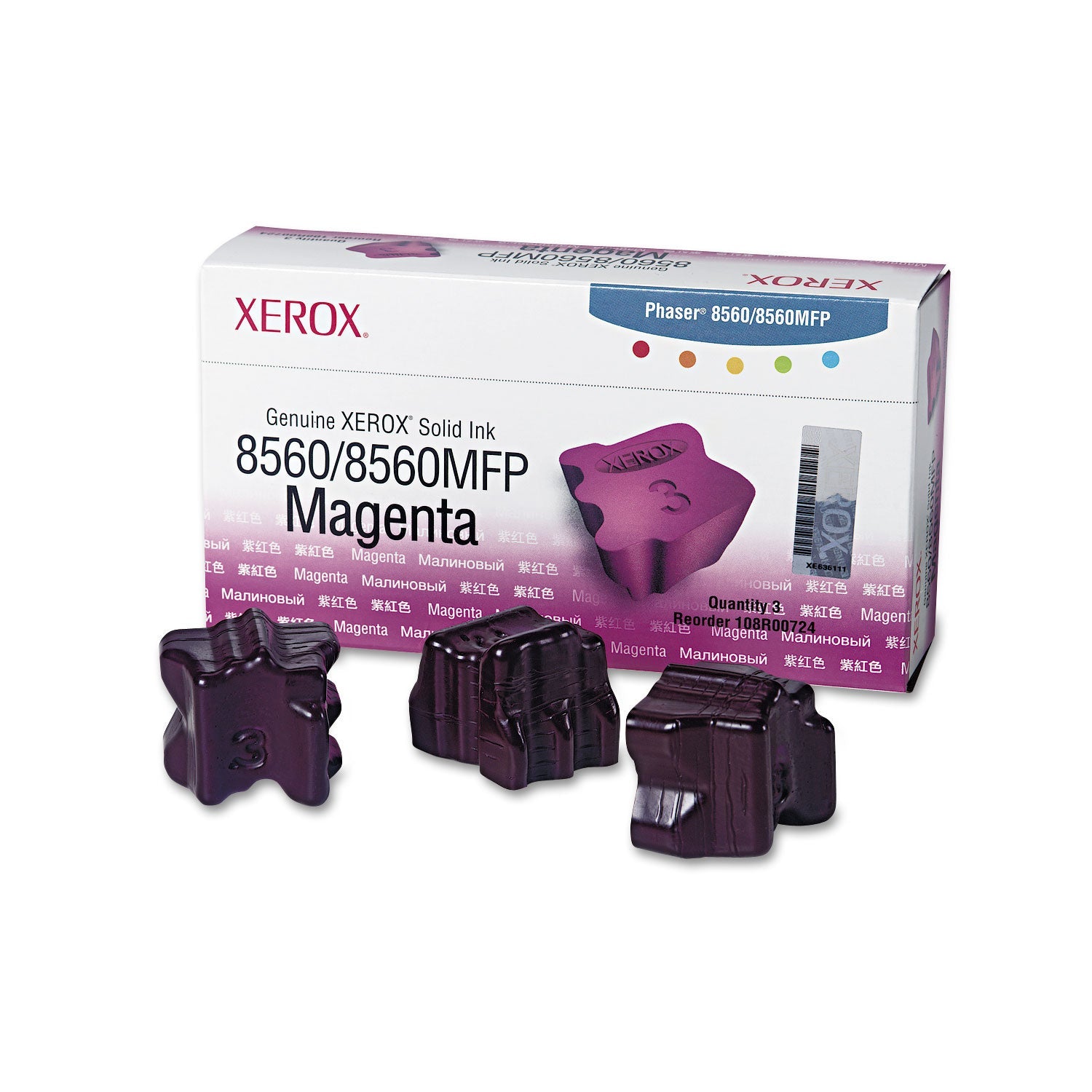 Xerox® 108r00724 Solid Ink Stick, 3,400 Page-Yield, Magenta, 3/box