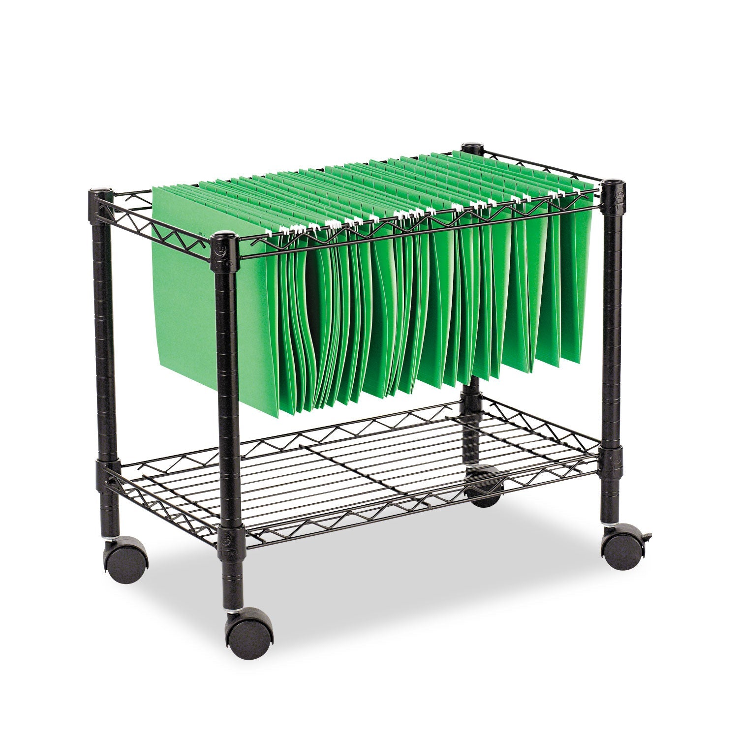 Alera® One-Tier File Cart for Side-to-Side Filing, Metal, 1 Shelf, 1 Bin, 24" x 14" x 21", Black