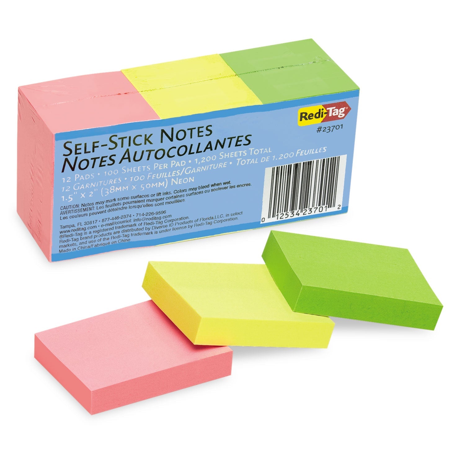 Self-Stick Notes | Assorted Neon Colors | 12-Pack
