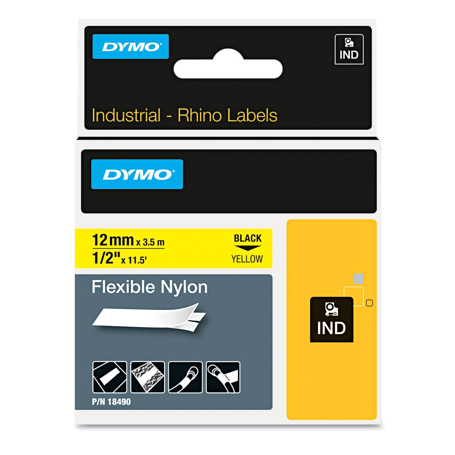 Industrial Label Tape | DYMO® Rhino Nylon 0.5" Yellow