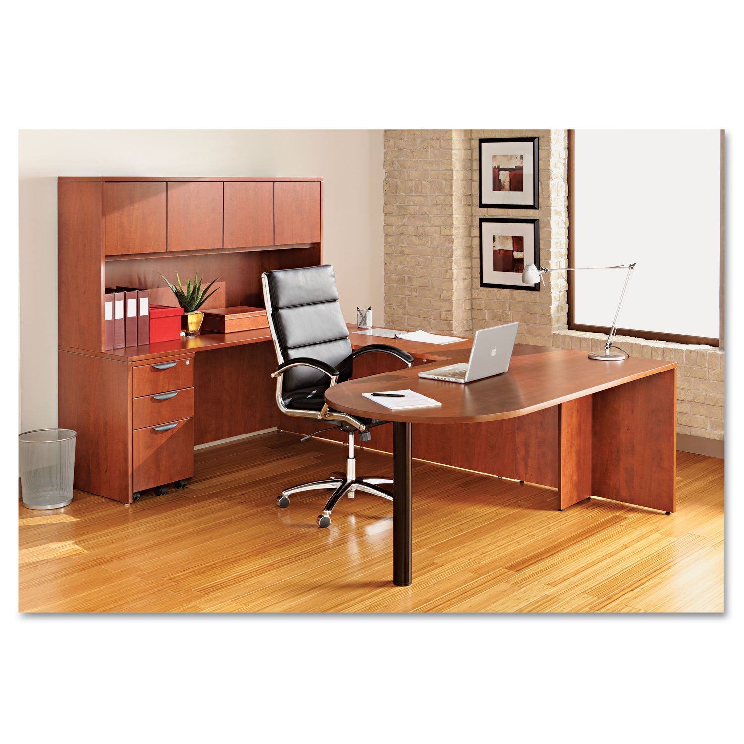 Alera® Alera Valencia Series D-Top Desk, 71" X 35.5" X 29.63", Medium Cherry