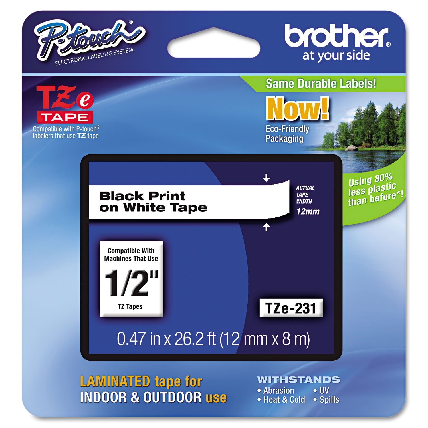 Laminated Labeling Tape | 0.47" Black/White