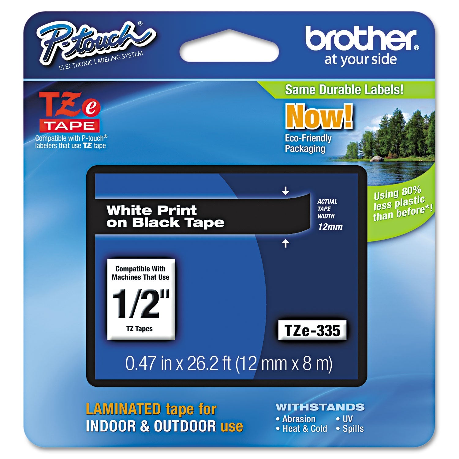 Laminated Labeling Tape | 0.47" White/Black