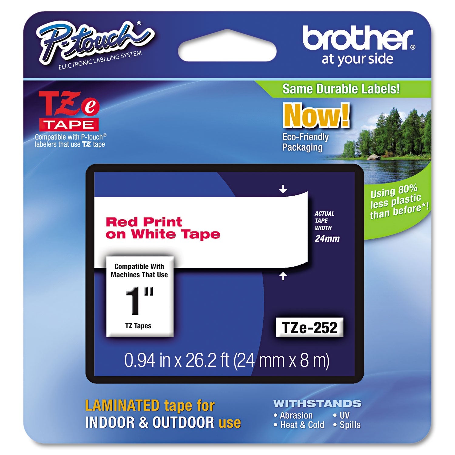 P-Touch Standard Laminated Label Tape | Red on White