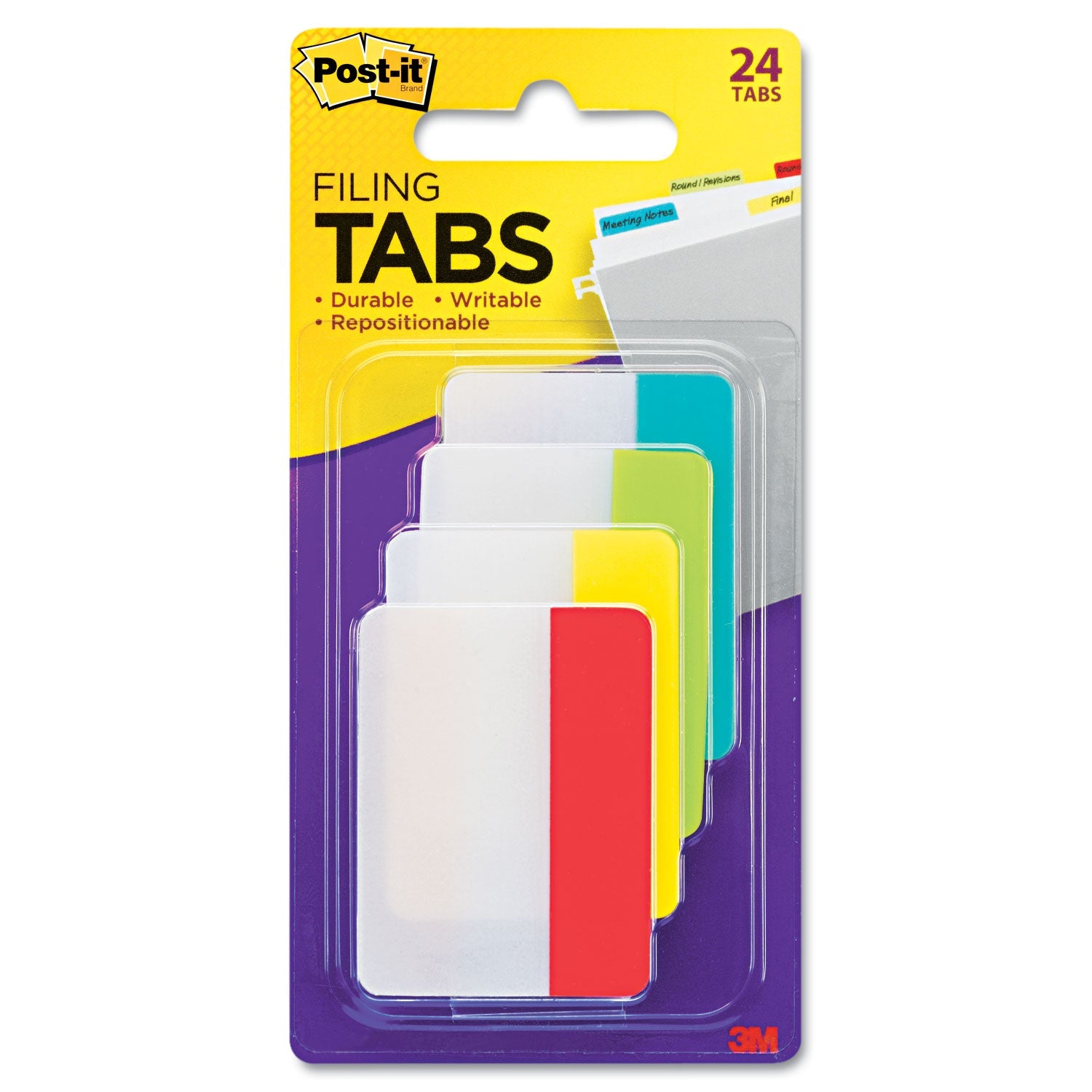 Post-it® Tabs Solid Color Tabs, 1/5-Cut, Assorted Colors, 2" Wide, 24/Pack