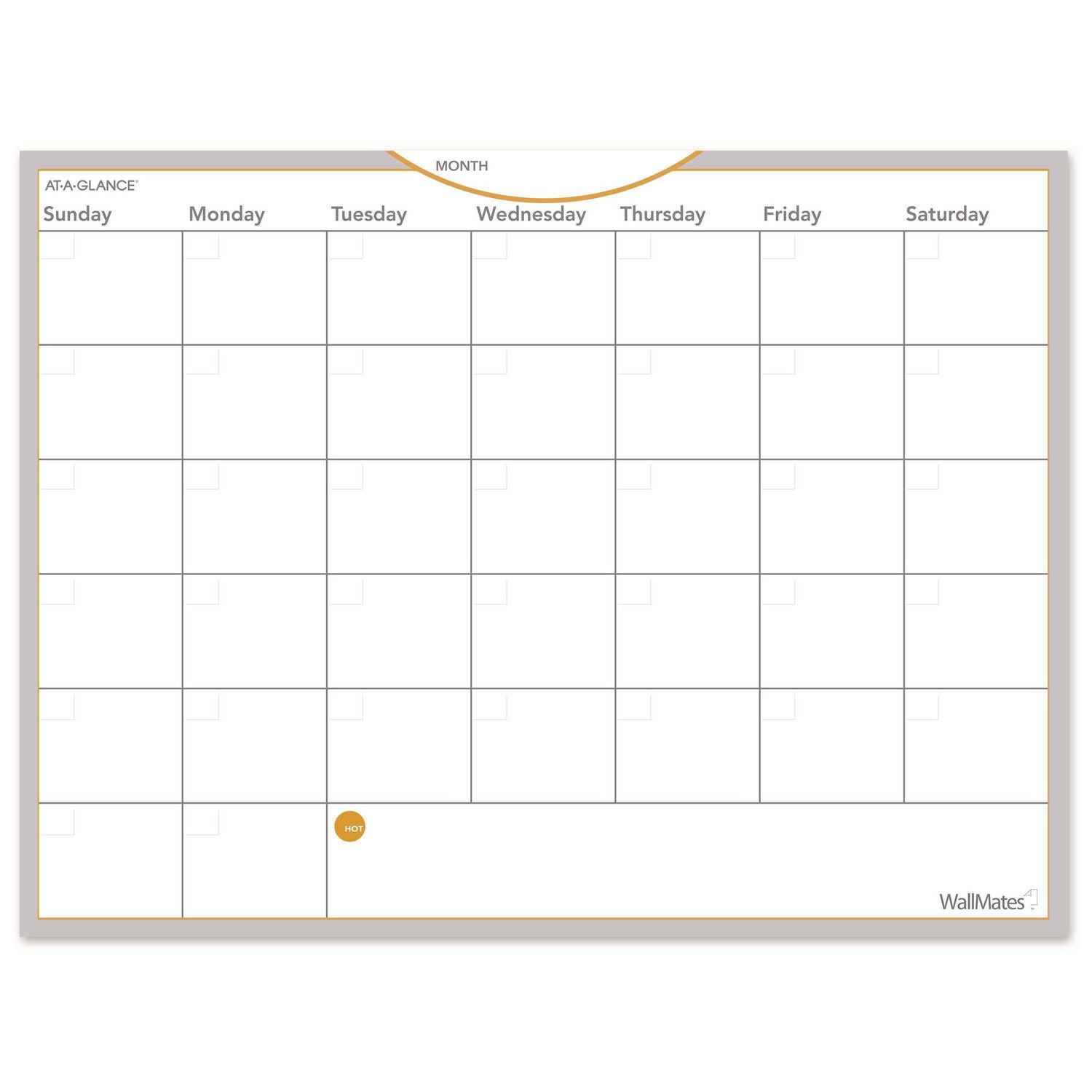 AT-A-GLANCE® Wallmates Self-Adhesive Dry Erase Monthly Planning Surfaces, 24 X 18, White/gray/orange Sheets, Undated