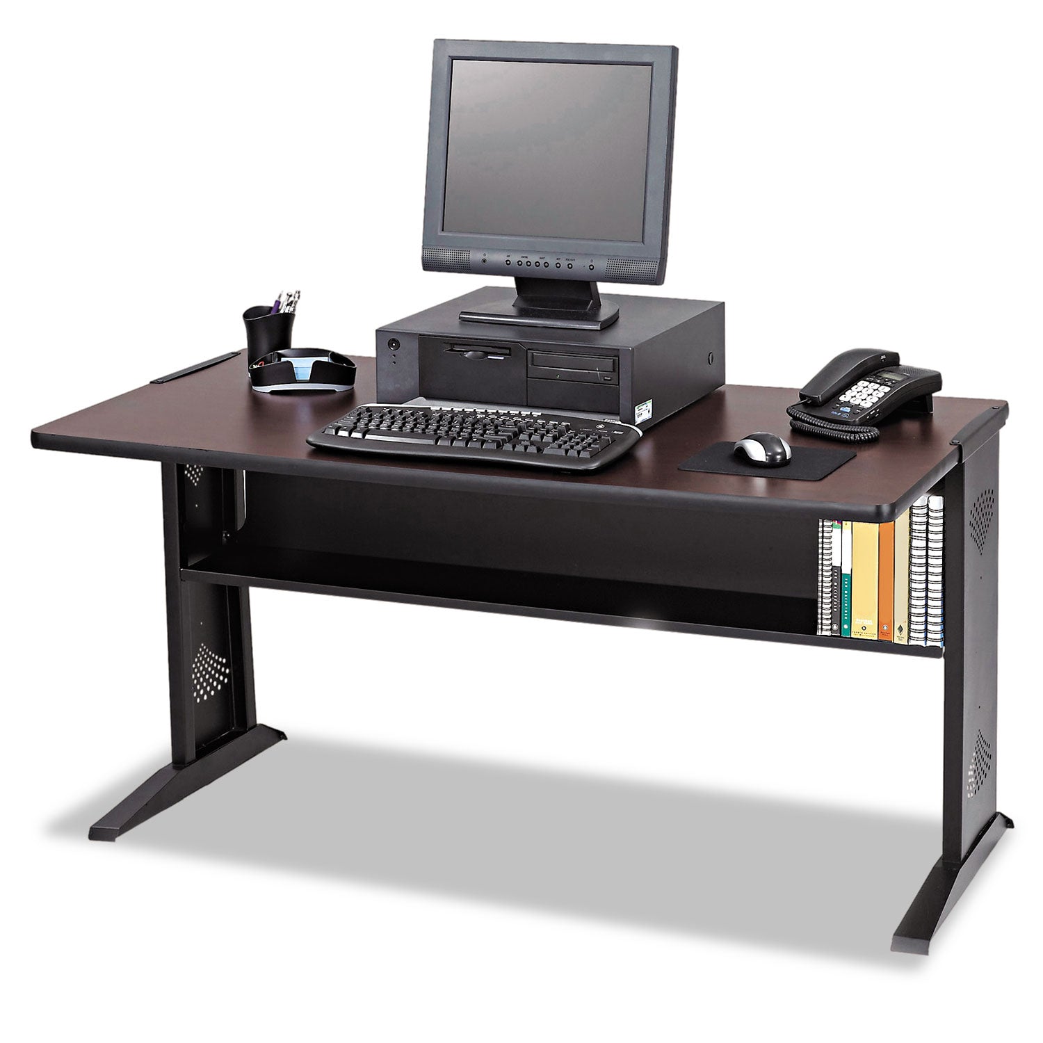 Safco® Computer Desk With Reversible Top, 47.5" X 28" X 30", Mahogany/medium Oak/black
