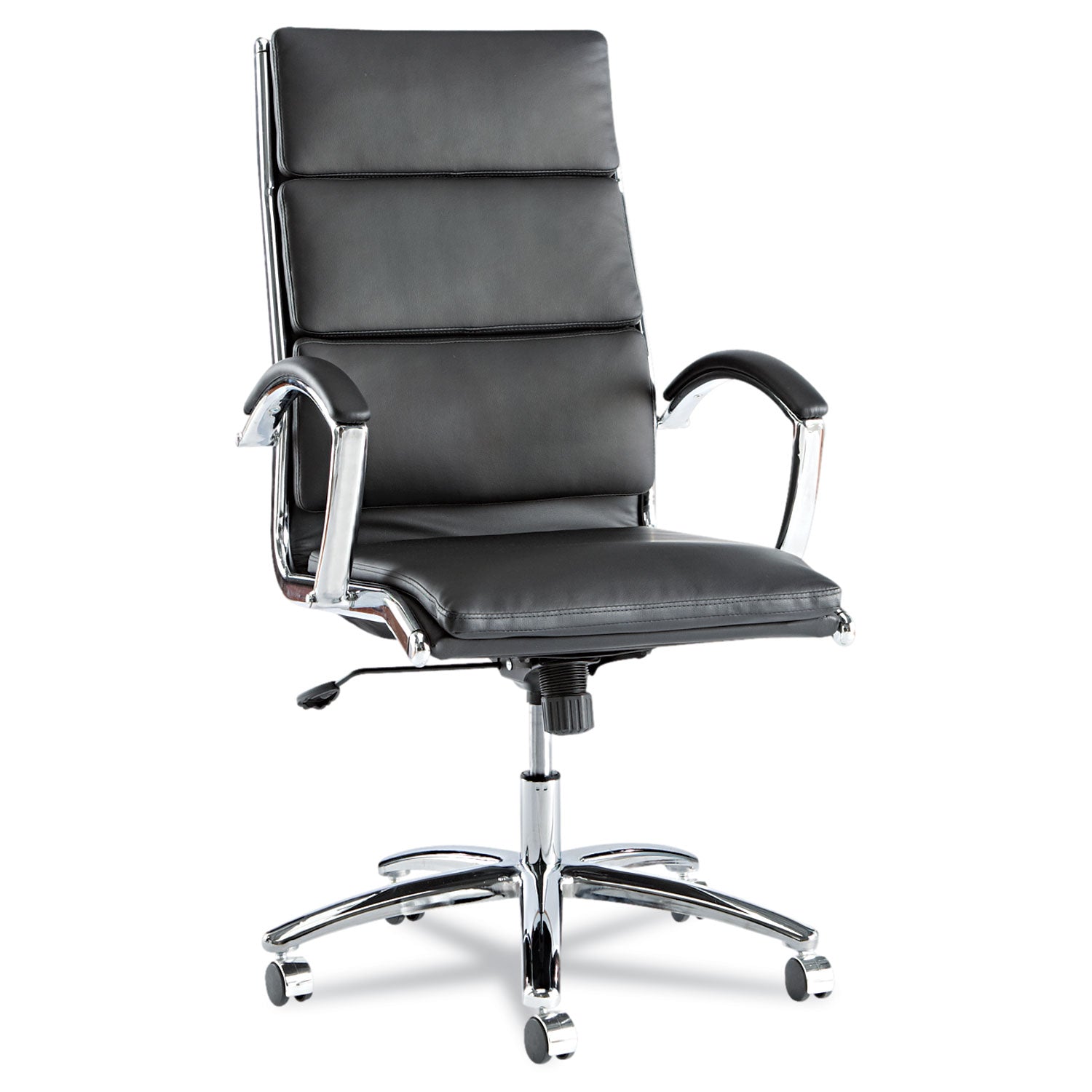 Alera® Alera Neratoli High-Back Slim Profile Chair, Faux Leather, 275 Lb Cap, 17.32" To 21.25" Seat Height, Black Seat/back, Chrome