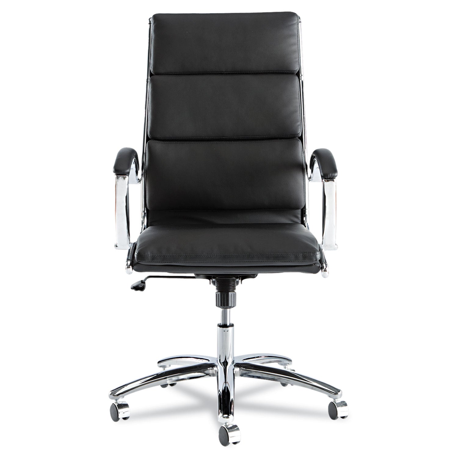 Alera® Alera Neratoli High-Back Slim Profile Chair, Faux Leather, 275 Lb Cap, 17.32" To 21.25" Seat Height, Black Seat/back, Chrome