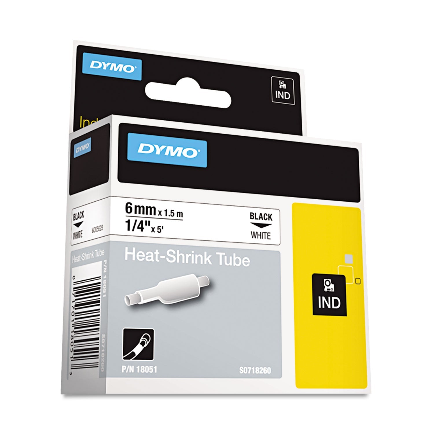 DYMO® Rhino Heat Shrink Tubes Industrial Label Tape, 0.25" X 5 Ft, White/black Print