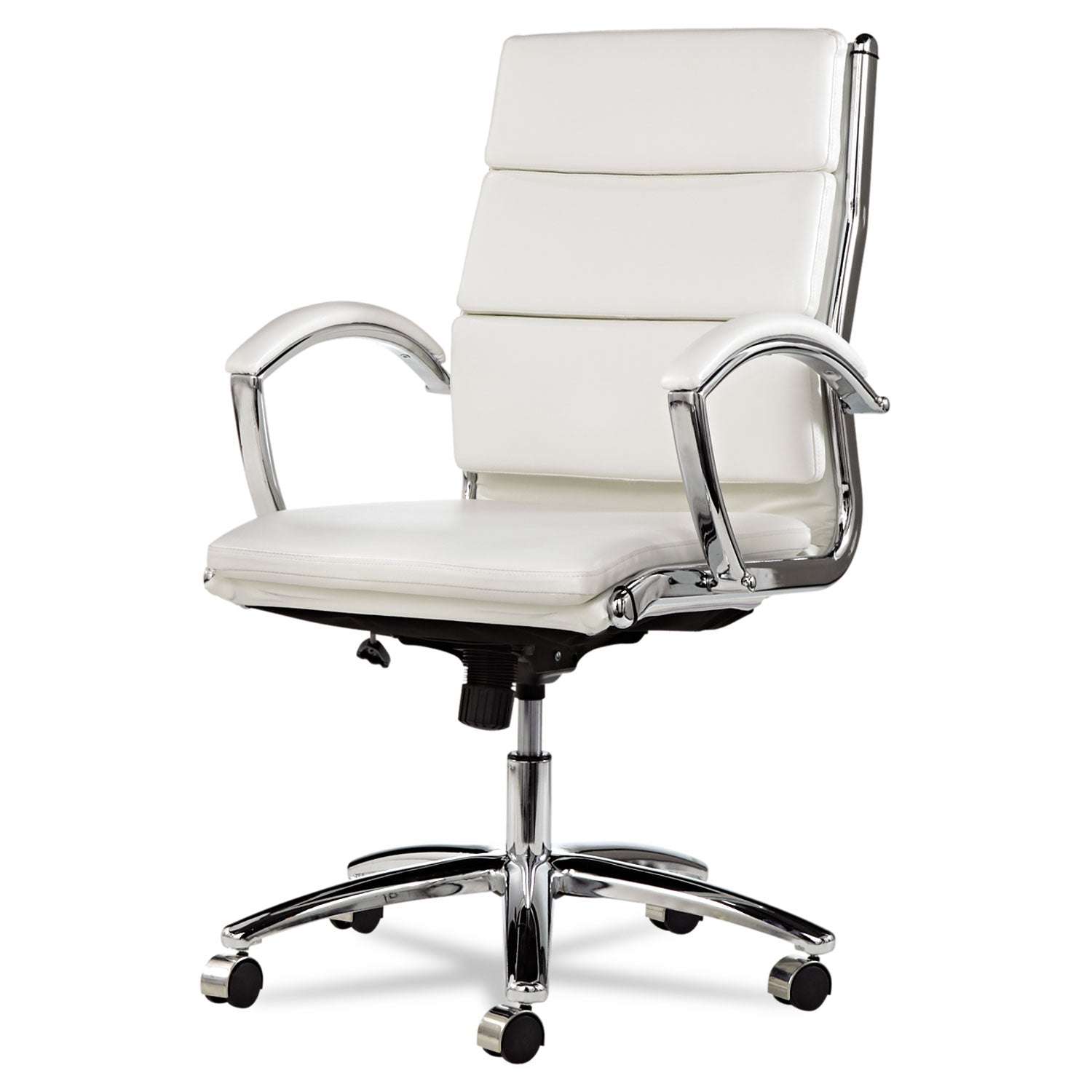 Alera® Alera Neratoli Mid-Back Slim Profile Chair, Faux Leather, Up To 275 Lb, 18.3" To 21.85" Seat Height, White Seat/back, Chrome