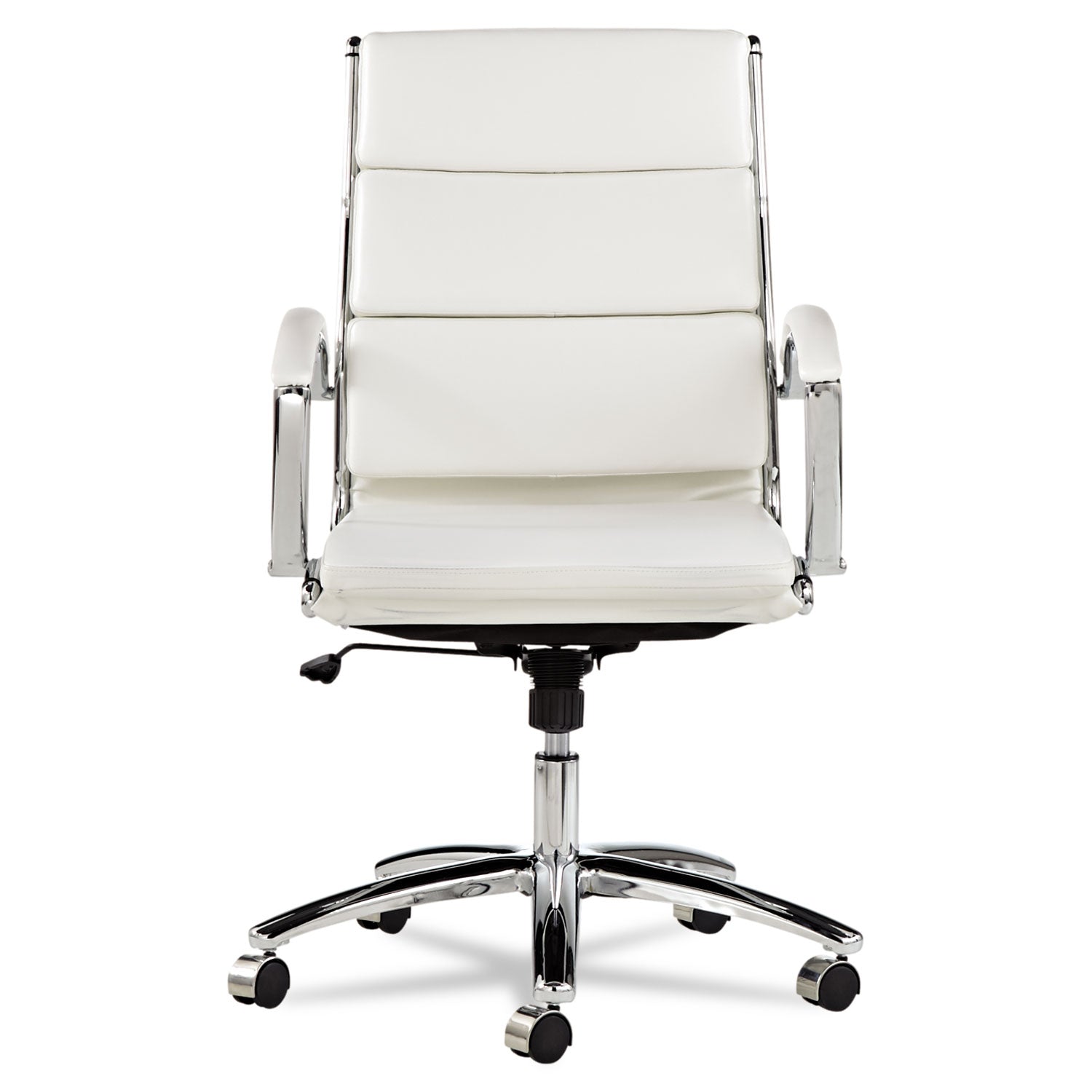 Alera® Alera Neratoli Mid-Back Slim Profile Chair, Faux Leather, Up To 275 Lb, 18.3" To 21.85" Seat Height, White Seat/back, Chrome