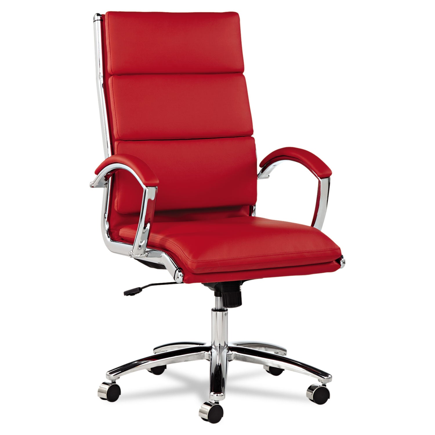 Alera® Alera Neratoli High-Back Slim Profile Chair, Faux Leather, Up To 275 Lb, 17.32" To 21.25" Seat Height, Red Seat/back, Chrome