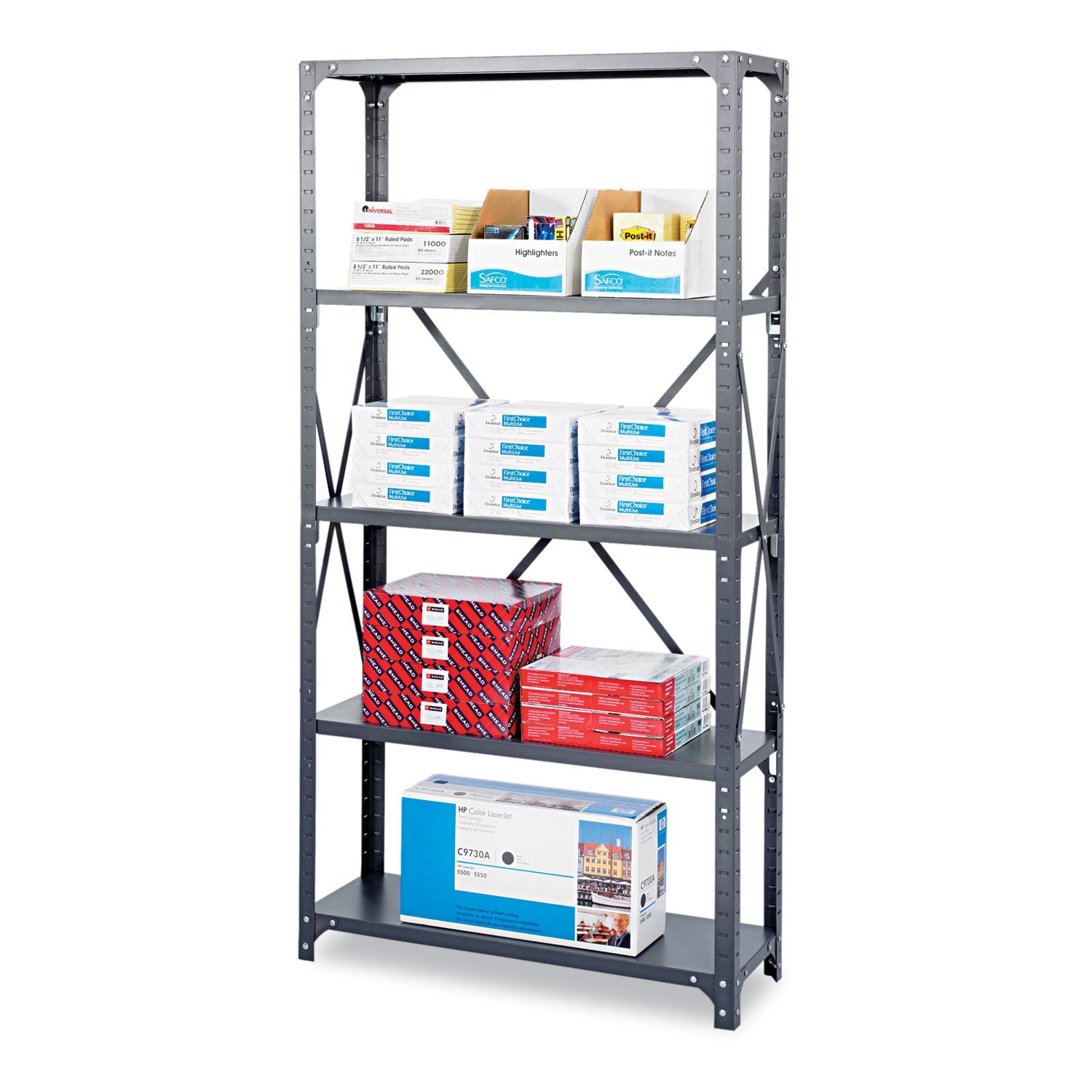 Safco® Commercial Steel Shelving Unit, Five-Shelf, 36w X 12d X 75h, Dark Gray