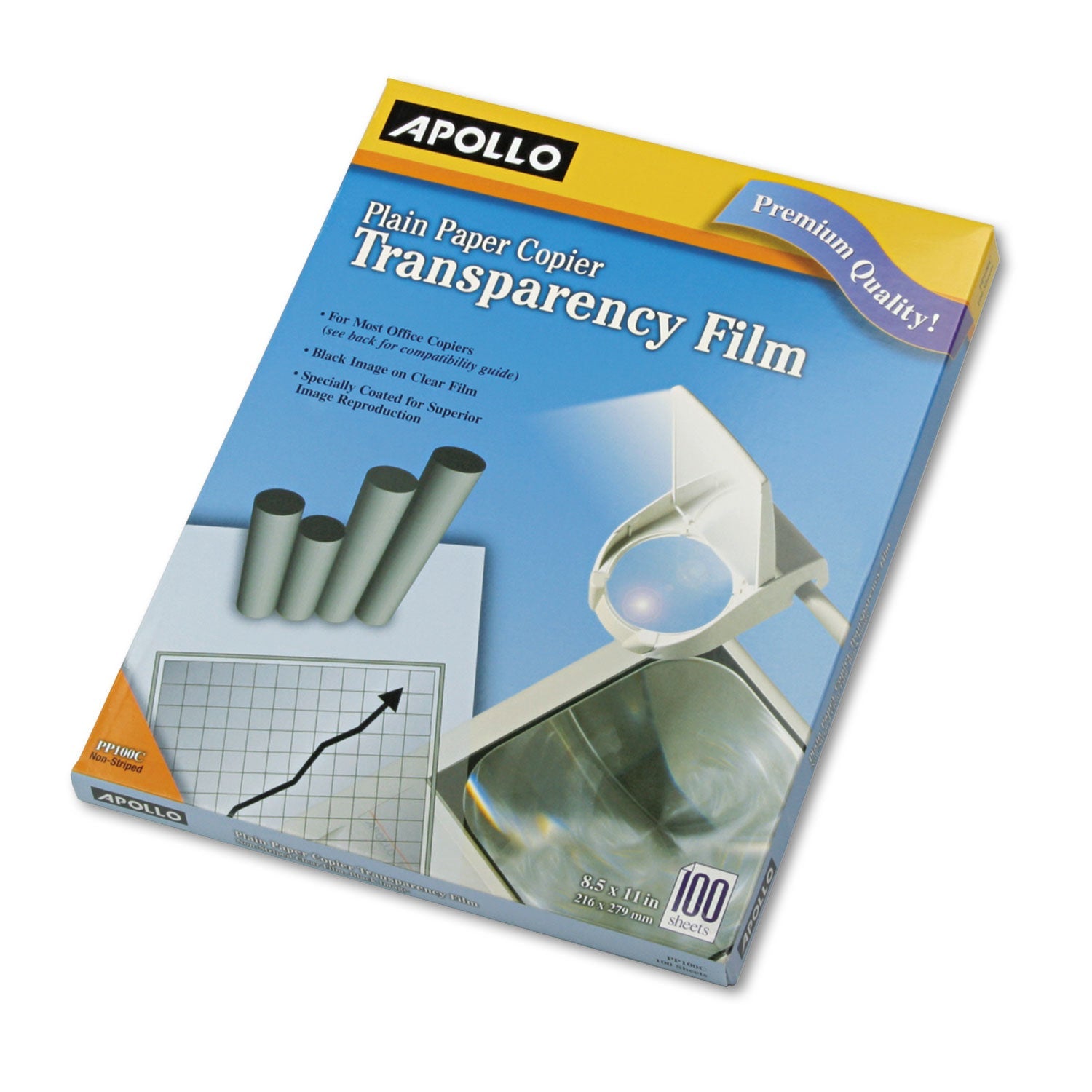 Apollo® Plain Paper Transparency Film, 8.5 X 11, Black On Clear, 100/box