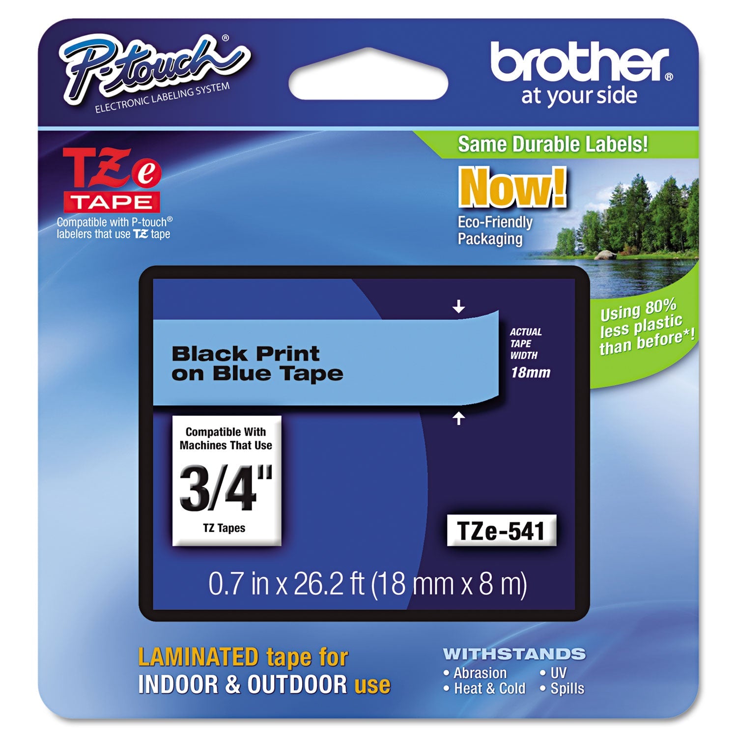 P-Touch Standard Laminated Label Tape | Blk on Blue