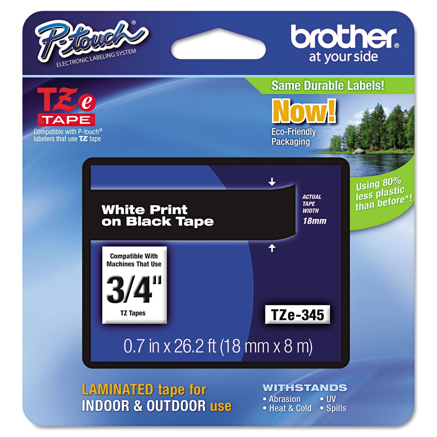 P-Touch Standard Laminated Label Tape | Wht on Blk