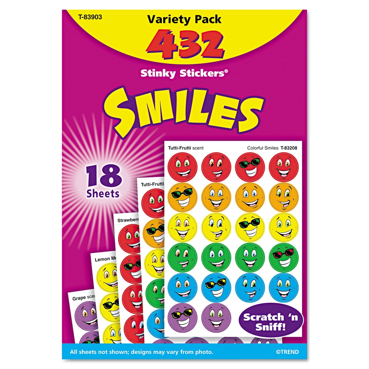 TREND® Stinky Stickers Variety Pack, Smiles, Assorted Colors, 432/pack