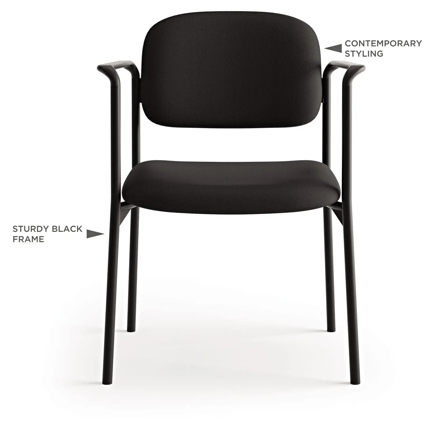 HON® VL616 Stacking Guest Chair with Arms, Fabric Upholstery, 23.25" x 21" x 32.75", Charcoal Seat, Charcoal Back, Black Base