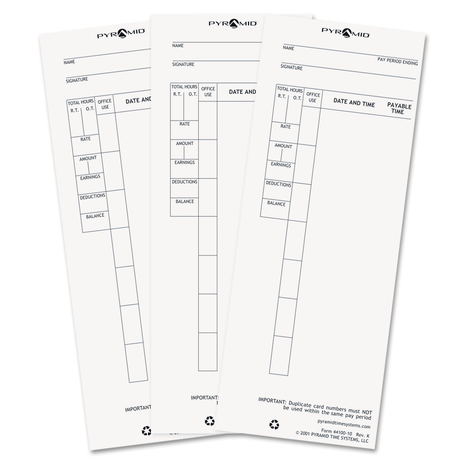 Pyramid Technologies Time Clock Cards | 100-Pack