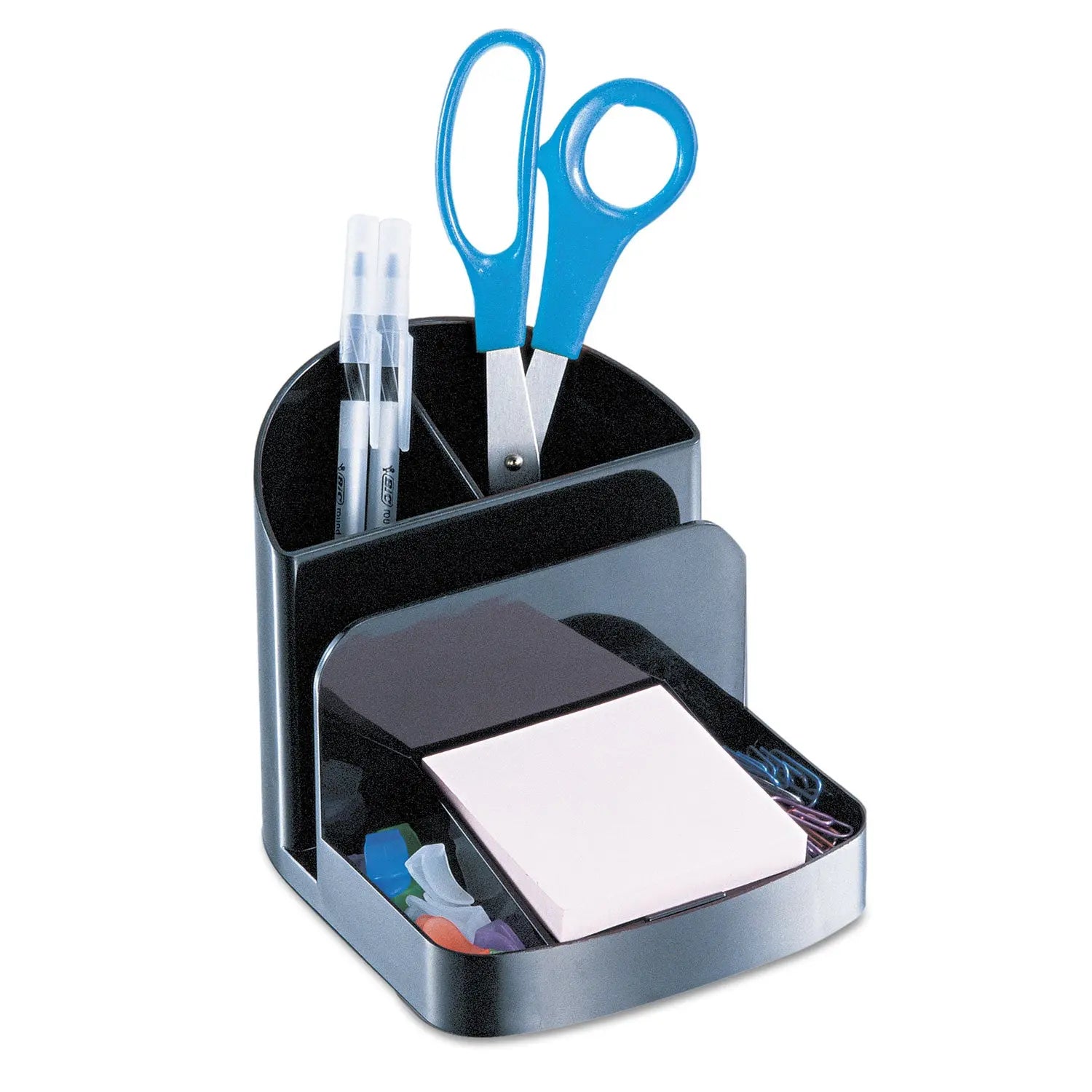 Officemate Recycled Desktop Supplies Organizer, 5 Compartments, Plastic, 5.38 x 6.75 x 5, Black