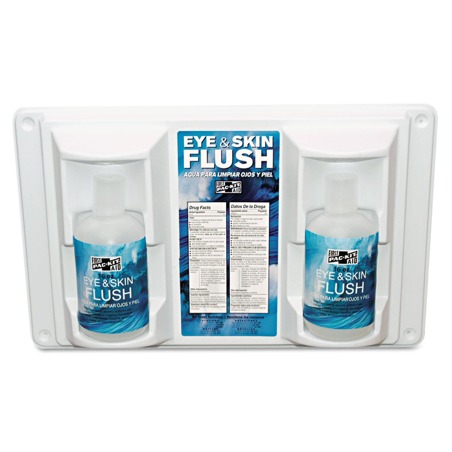 Pac-Kit® Twin Bottle Eye Flush Station,16 Oz Bottles, 2 Bottles/station