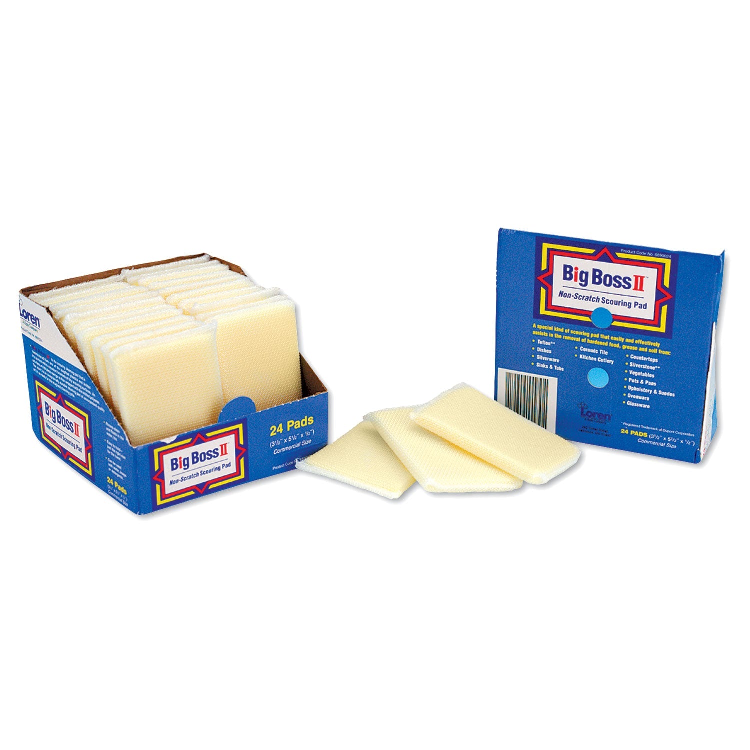 Big Boss II™ Non-Scratch Scouring Pads, 3.5 X 5.5, Yellow, 24/carton
