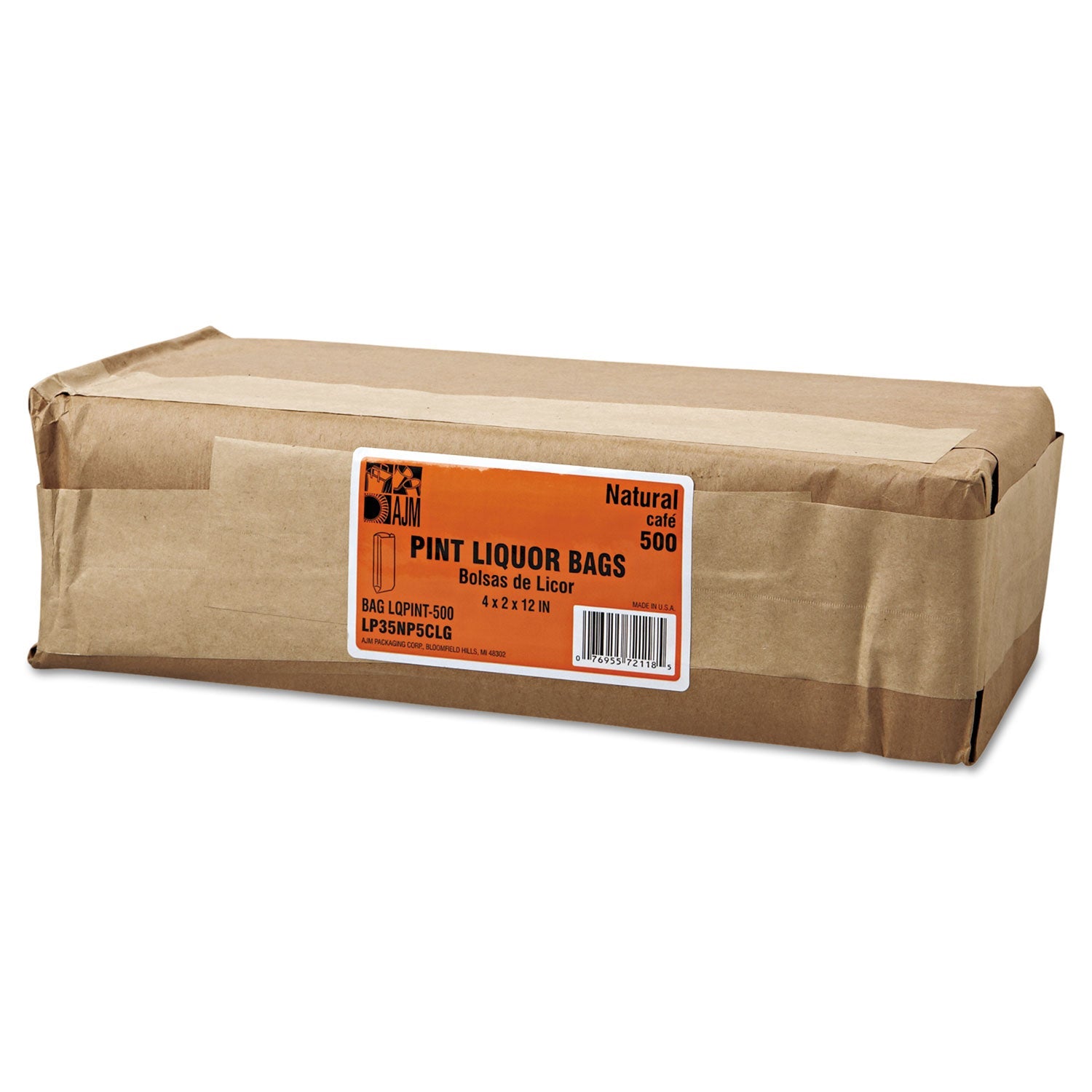 General Grocery Pint-Sized Paper Bags for Liquor Takeout, Pint Size, 3.75" x 2.25" x 11.25", Natural, 500/Bundle