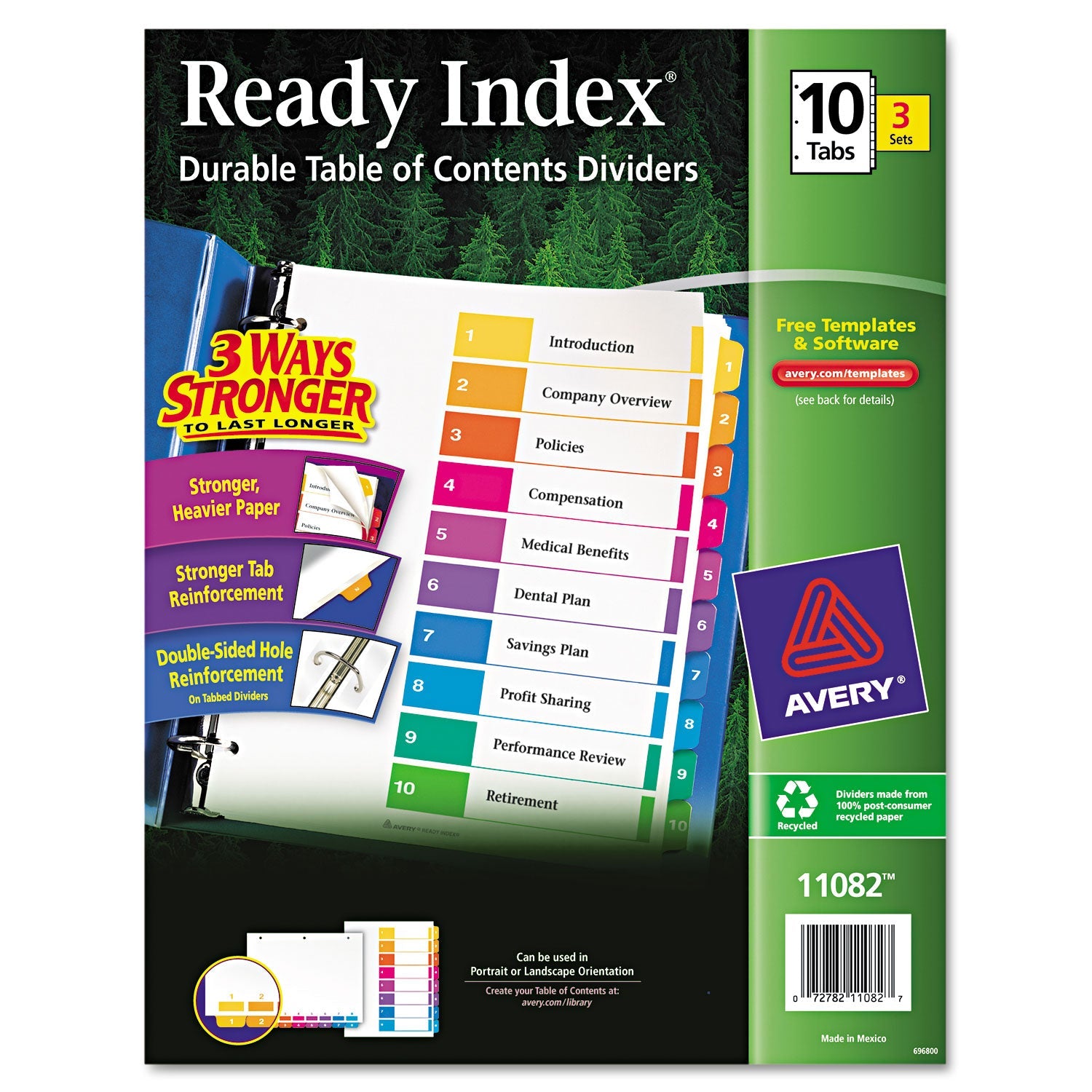 Avery® Customizable Table Of Contents Ready Index Dividers With Multicolor Tabs, 10-Tab, 1 To 10, 11 X 8.5, White, 3 Sets