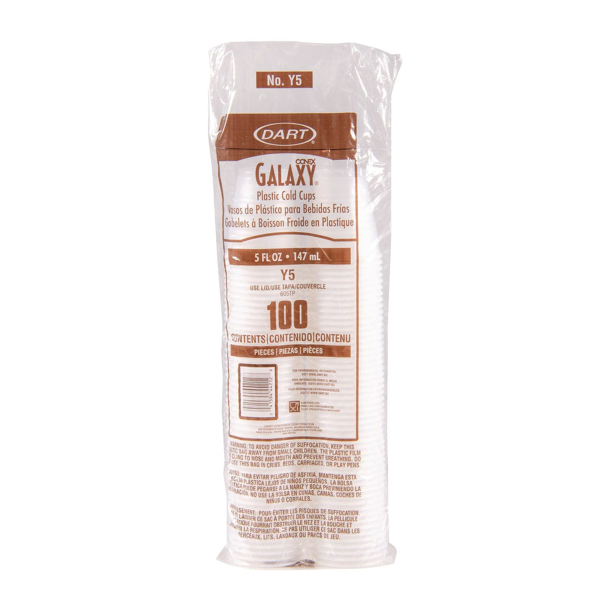 Dart® High-Impact Polystyrene Cold Cups, 5 oz, Plastic, Translucent, 100/Sleeve, 25 Sleeves/Carton