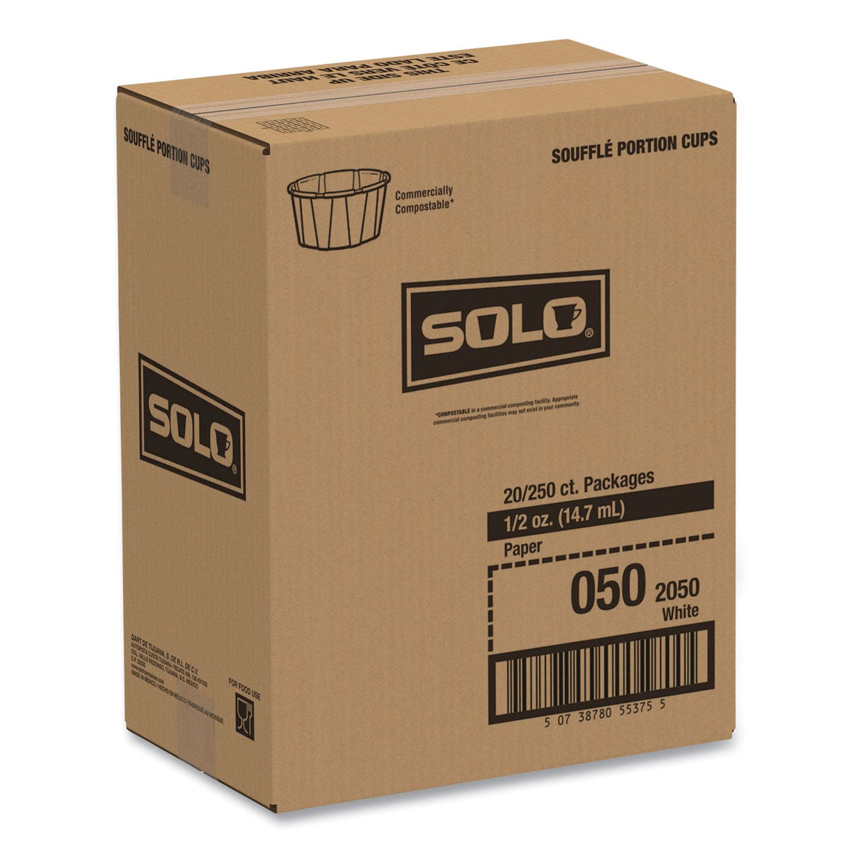SOLO® Paper Portion Cups, 0.5 oz, White, 250/Bag, 20 Bags/Carton