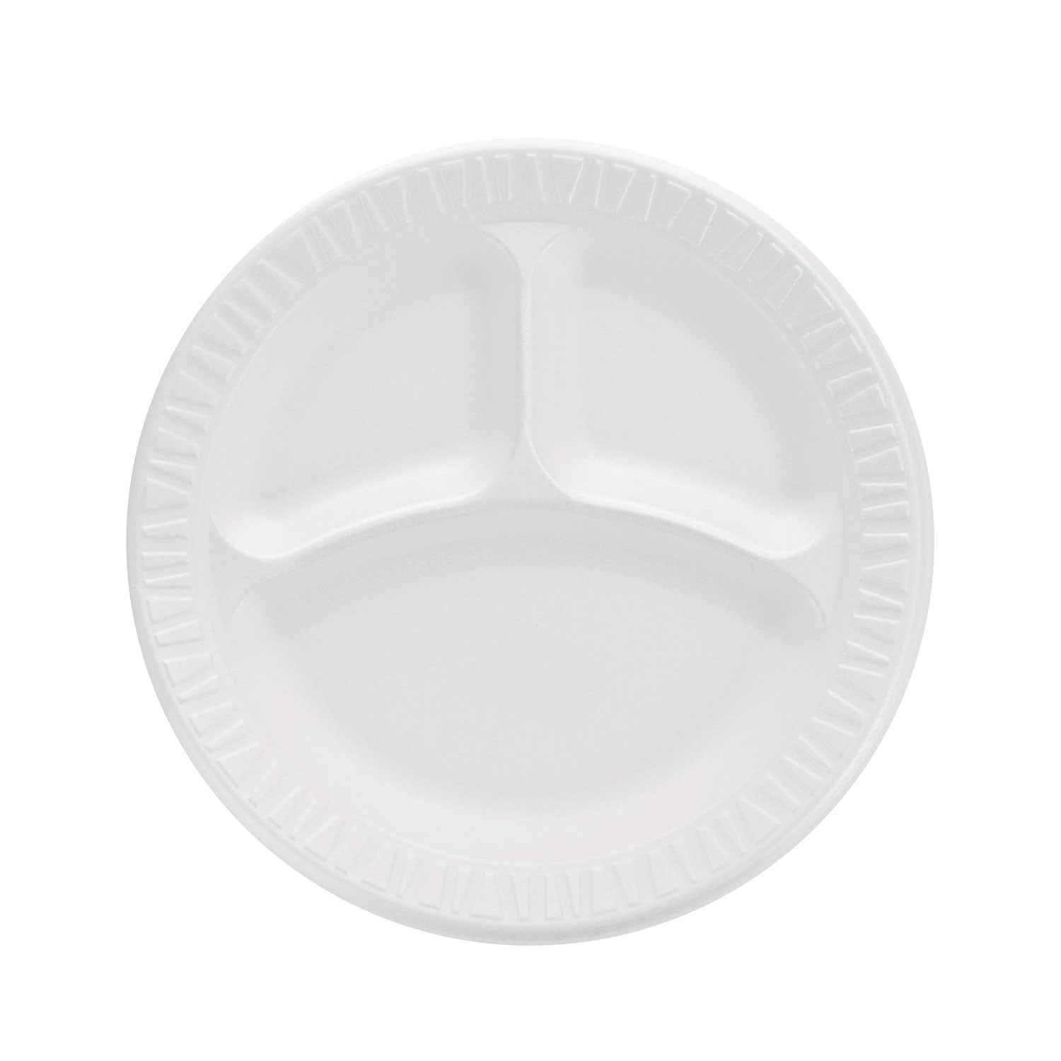 Dart® Concorde Foam Plate, 3-Compartment Plate, 9" dia, White, 125/Pack, 4 Packs/Carton