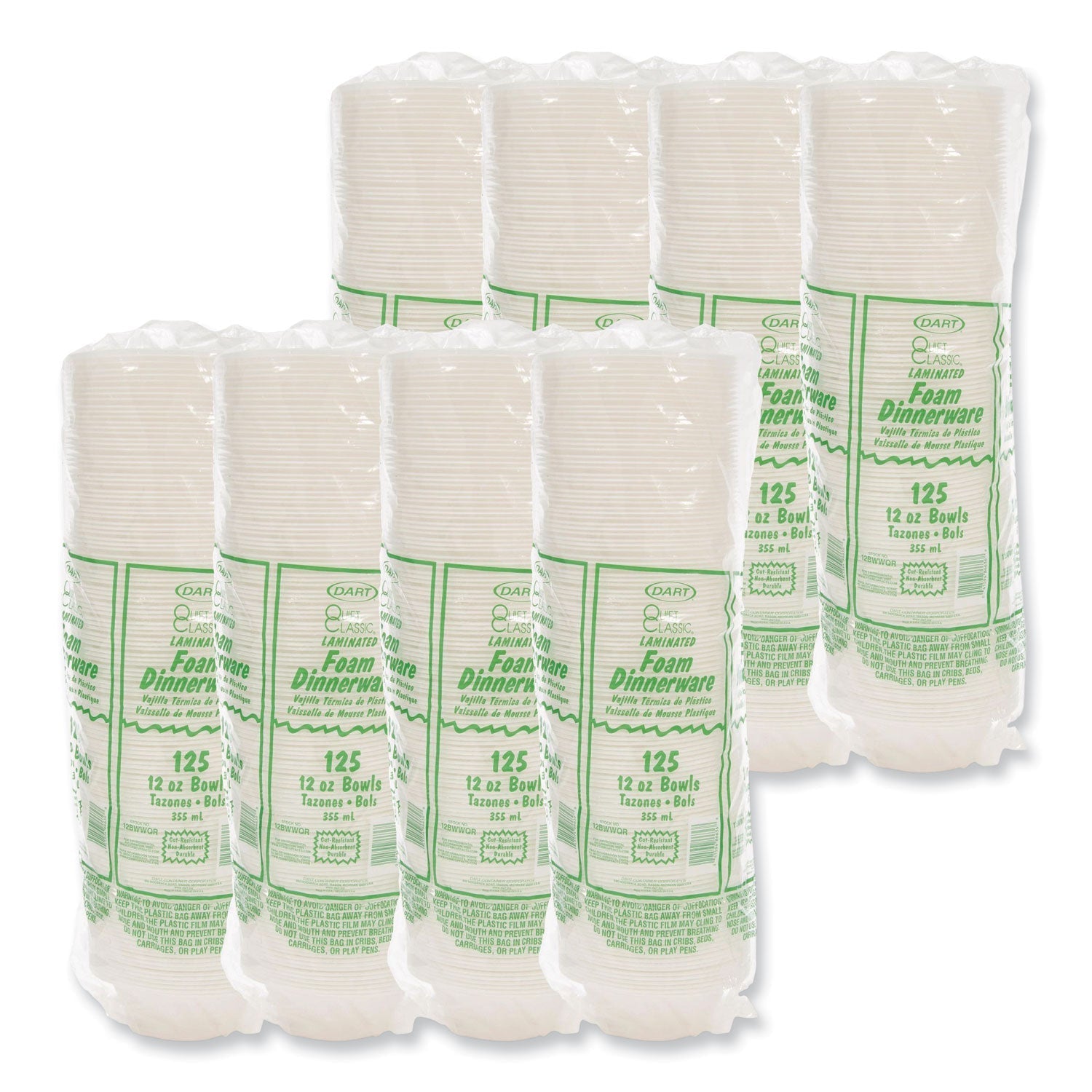 Dart® Quiet Classic Laminated Foam Dinnerware Bowls, 10 To 12 Oz, White, 125/pack, 8 Packs/carton - Bloom Skins