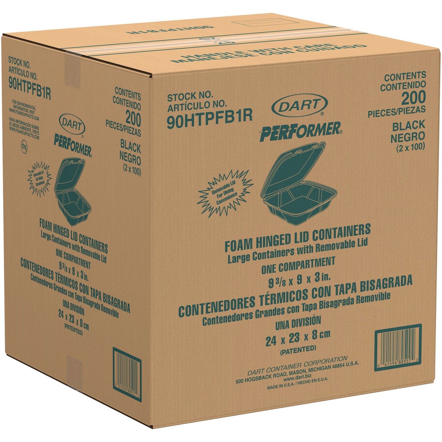 Dart® Insulated Foam Hinged Lid Containers, 9.01 x 9.4 x 3.1, Black, 100/Bag, 2 Bags/Carton, 200 Containers/Carton - Bloom Skins