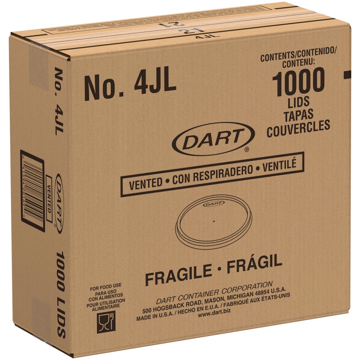 Dart® Plastic Lids, Vented, Fits 4 oz Hot Cups, Translucent, 100/Pack, 10 Packs/Carton