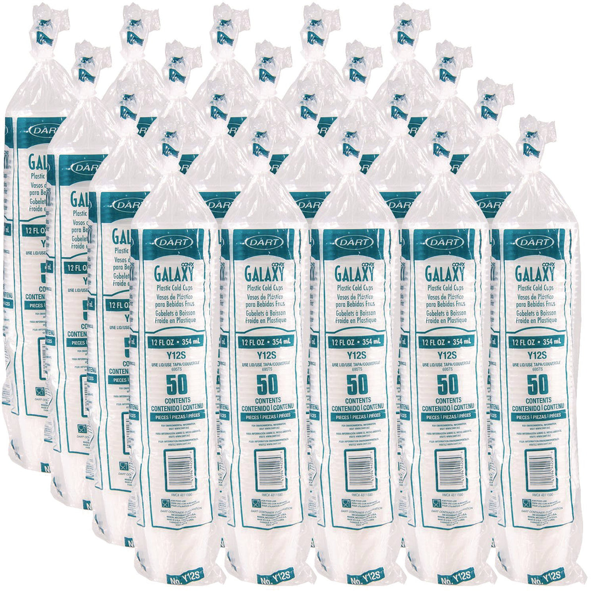 Dart® High-Impact Polystyrene Squat Cold Cups, 12 oz, Plastic, Translucent, 50/Pack