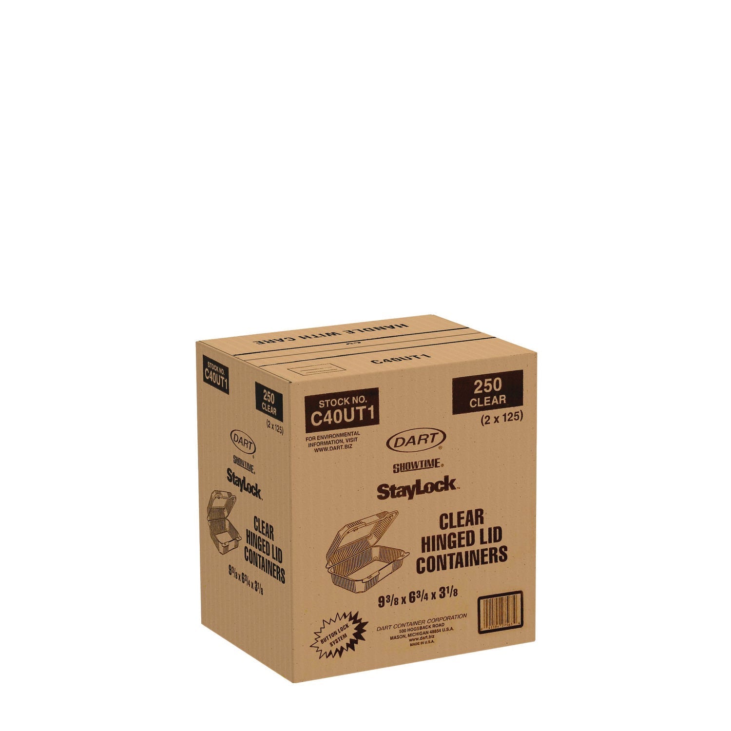 Dart® StayLock Clear Hinged Lid Containers, Oblong, 6.81 x 9.4 x 3.1, Plastic, 125/Bag, 2/Carton - Bloom Skins