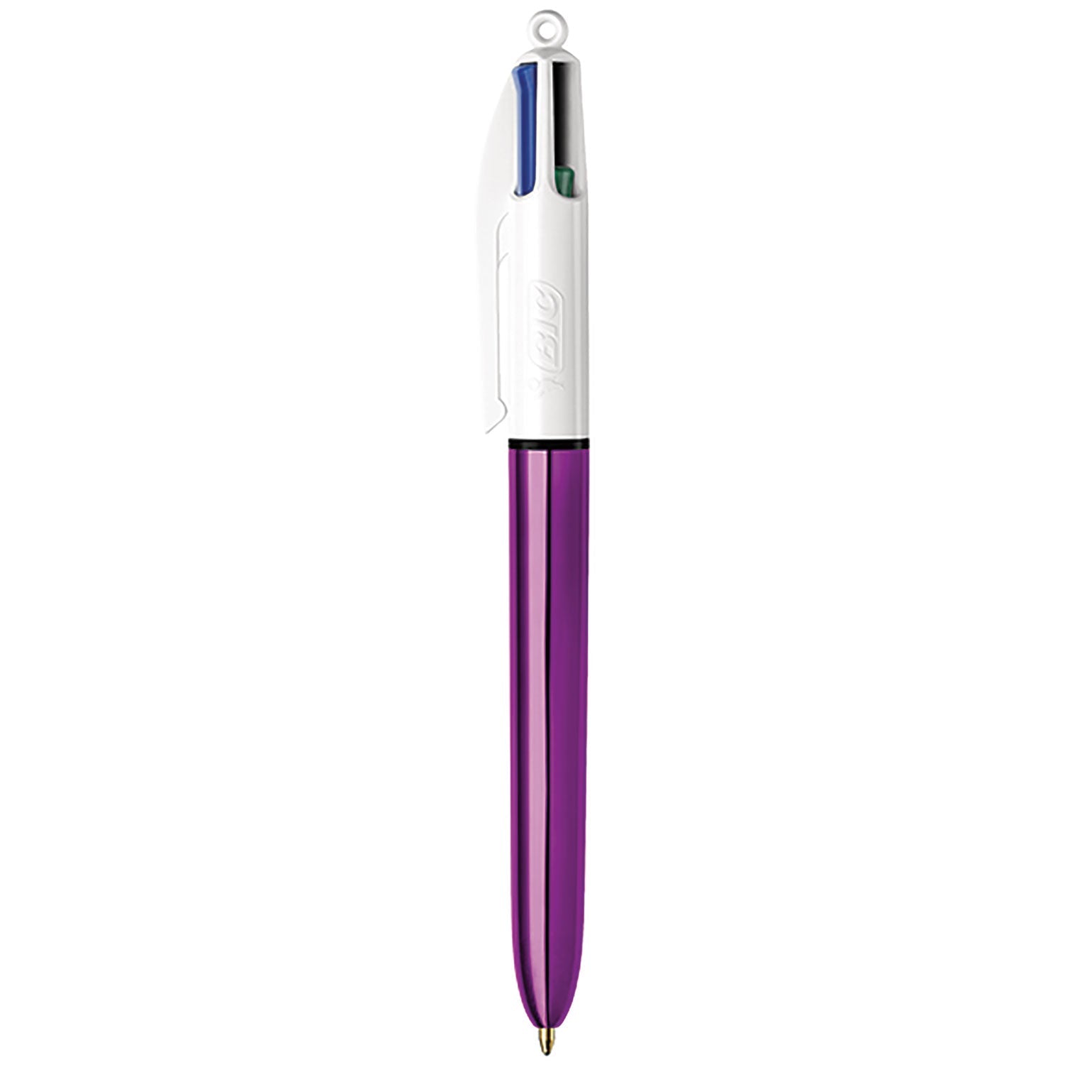 BIC® 4-Color Multi-Color Ballpoint Pen, Retractable, Medium 1mm, Black/Blue/Green/Red Ink, Blue/White Barrel