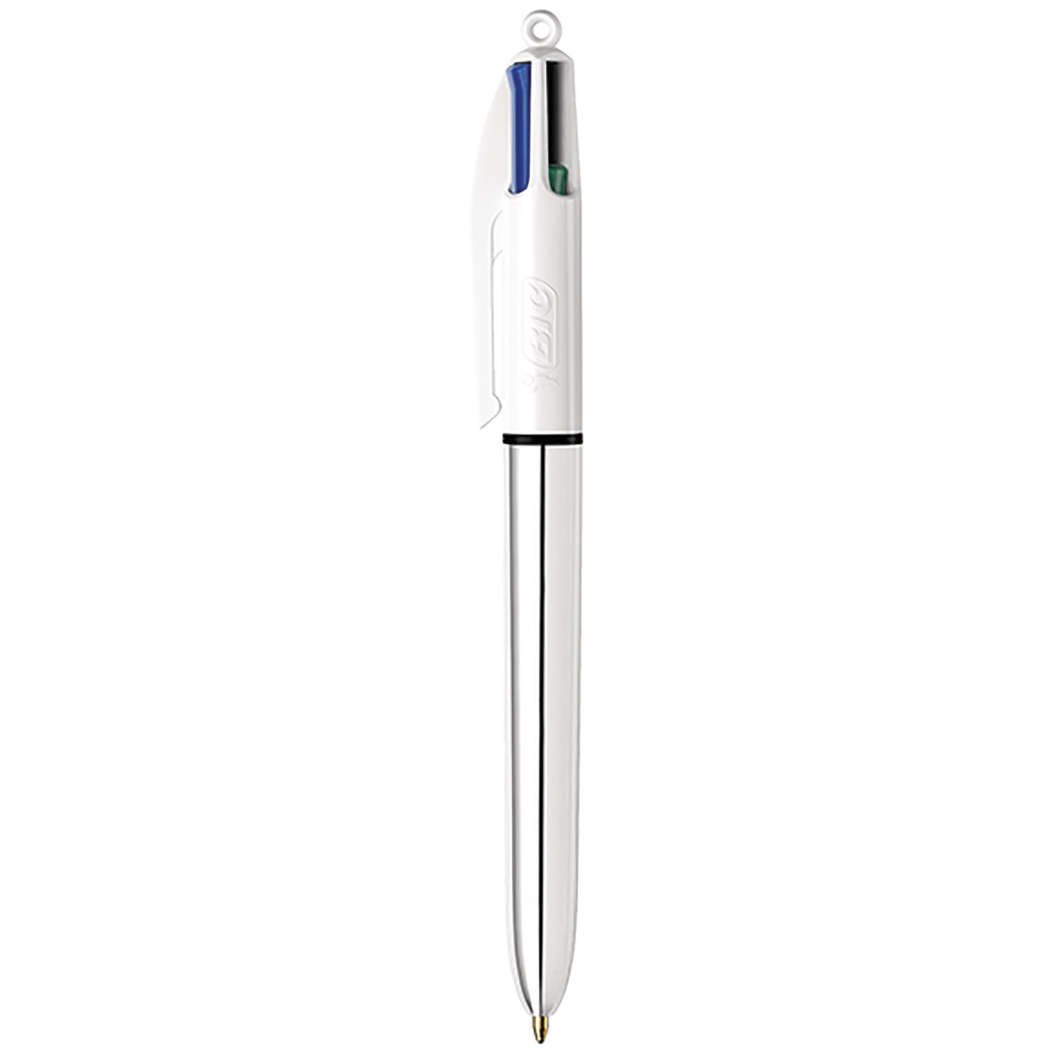 BIC® 4-Color Multi-Color Ballpoint Pen, Retractable, Medium 1mm, Black/Blue/Green/Red Ink, Blue/White Barrel