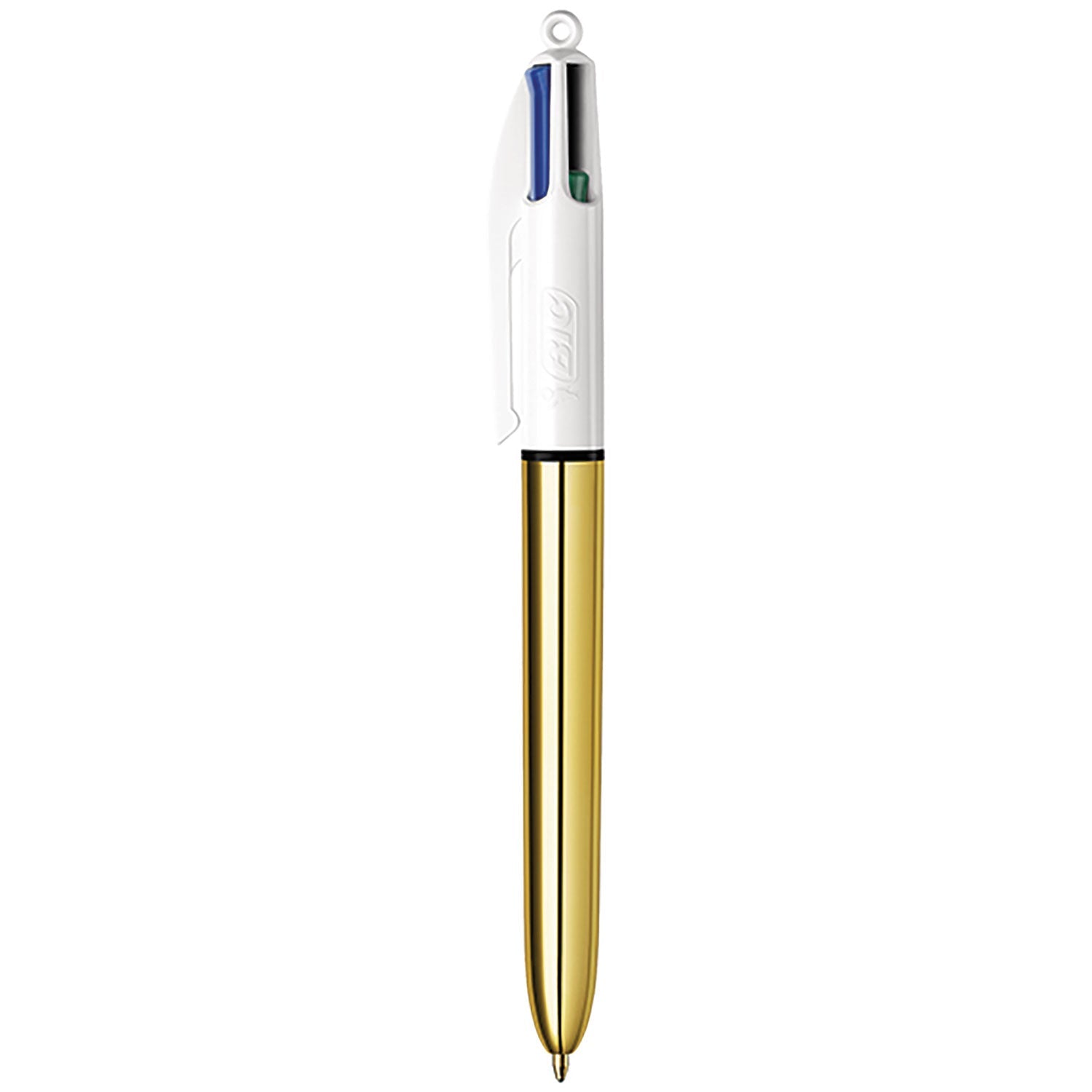 BIC® 4-Color Multi-Color Ballpoint Pen, Retractable, Medium 1mm, Black/Blue/Green/Red Ink, Blue/White Barrel