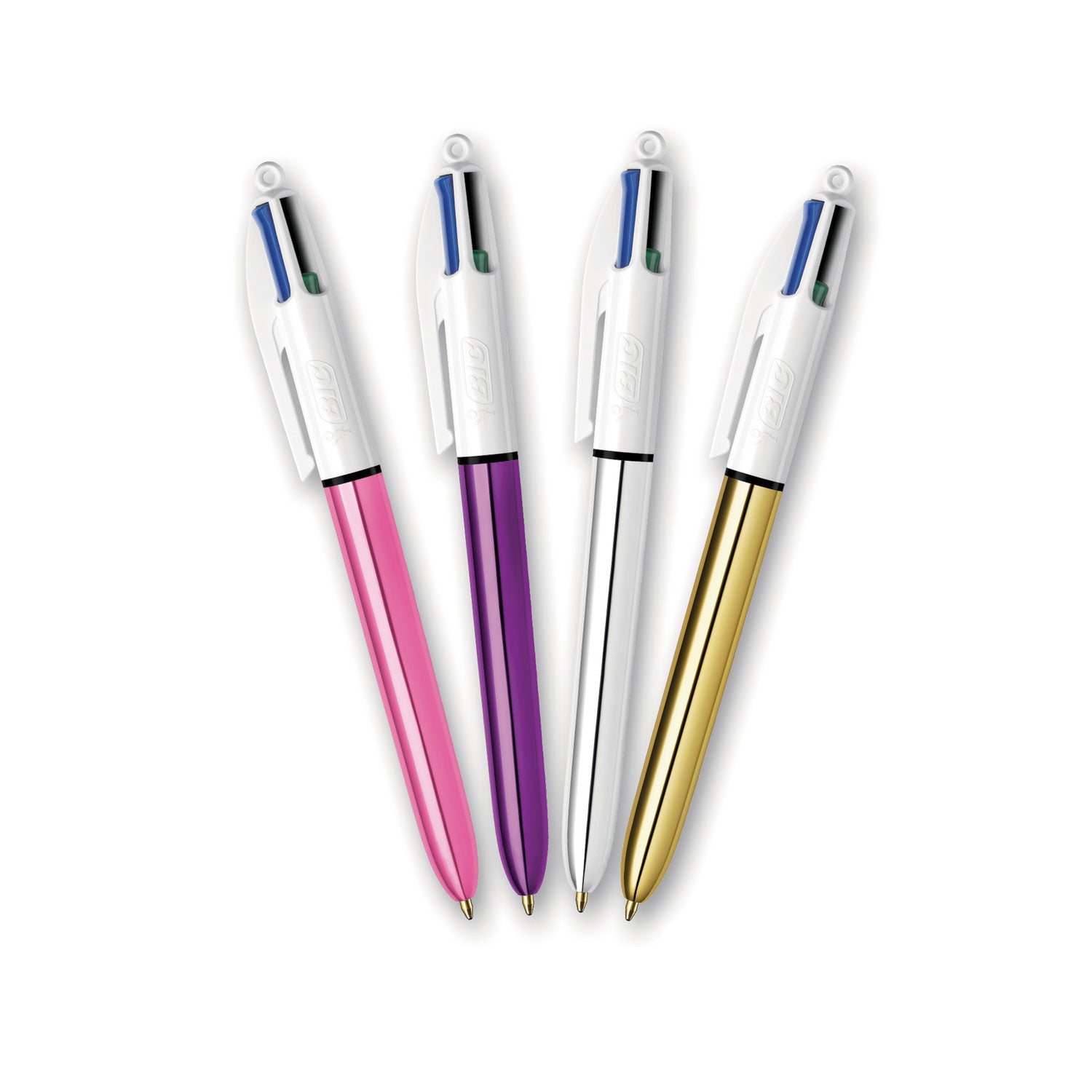 BIC® 4-Color Multi-Color Ballpoint Pen, Retractable, Medium 1mm, Black/Blue/Green/Red Ink, Blue/White Barrel