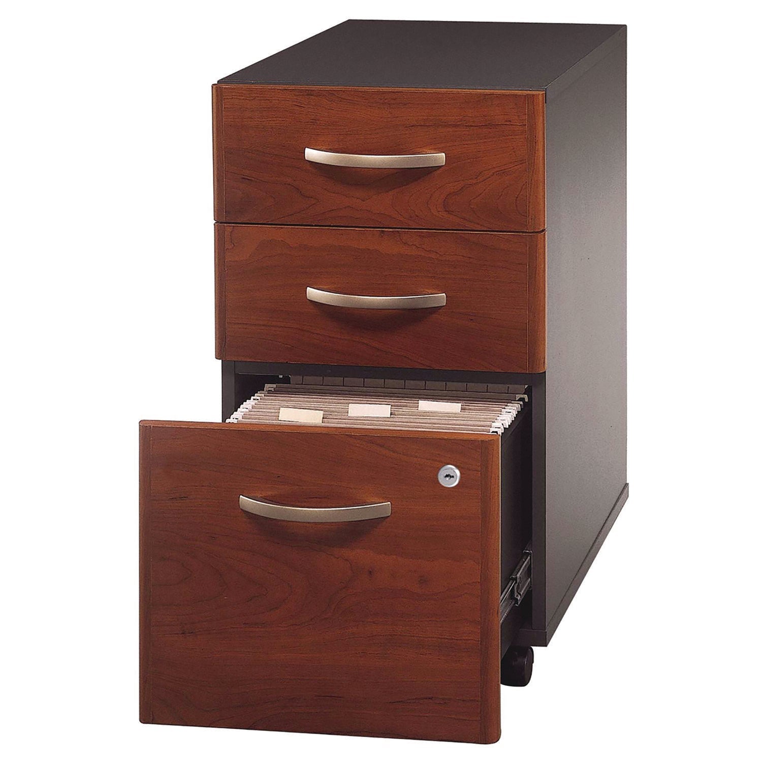 Bush® Series C Mobile Pedestal File, Left/right, 3-Drawers: Box/box/file, Legal/letter/a4/a5, Cherry/gray, 15.75" X 20.25" X 27.88"