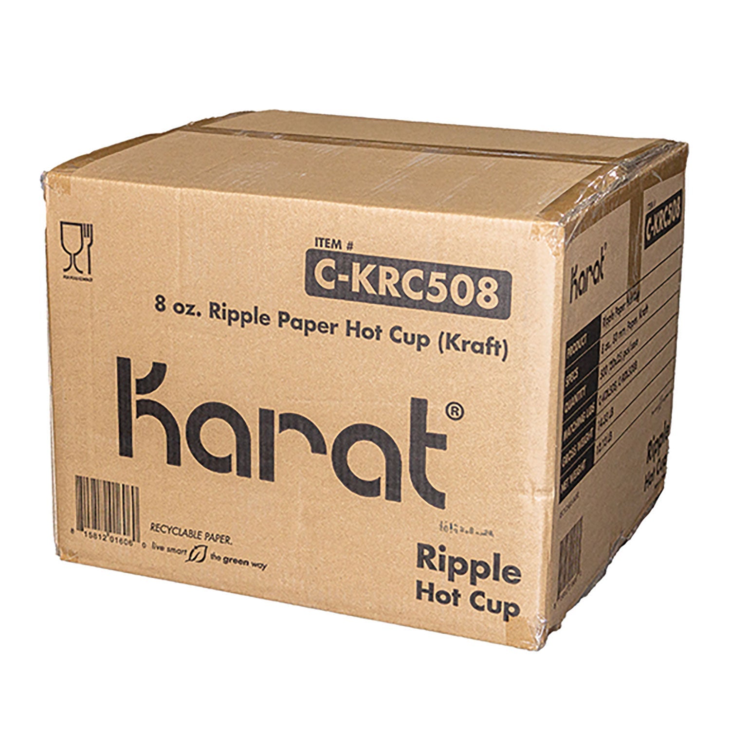 Karat® Ripple Hot Cups, 8 oz, Paper, Kraft/White, 500/Carton - Bloom Skins