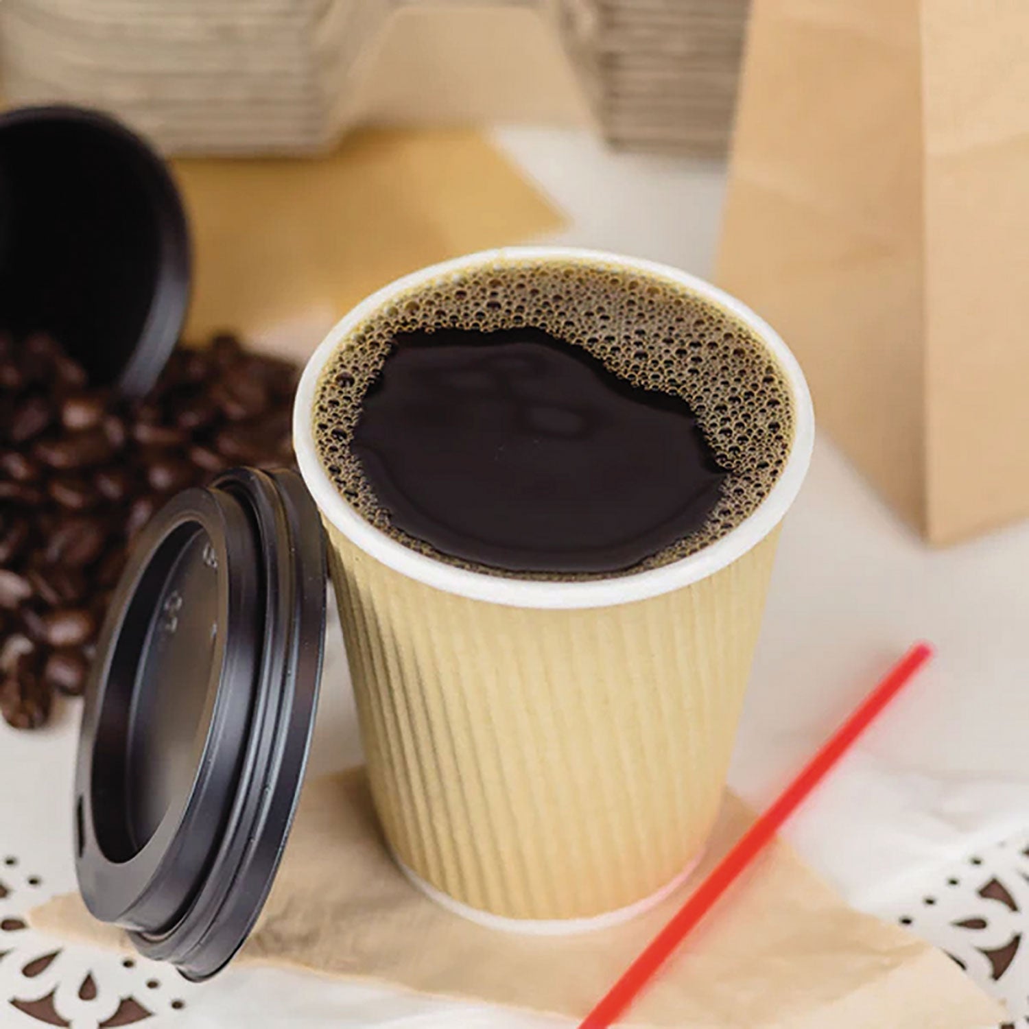 Karat® Ripple Hot Cups, 8 oz, Paper, Kraft/White, 500/Carton - Bloom Skins