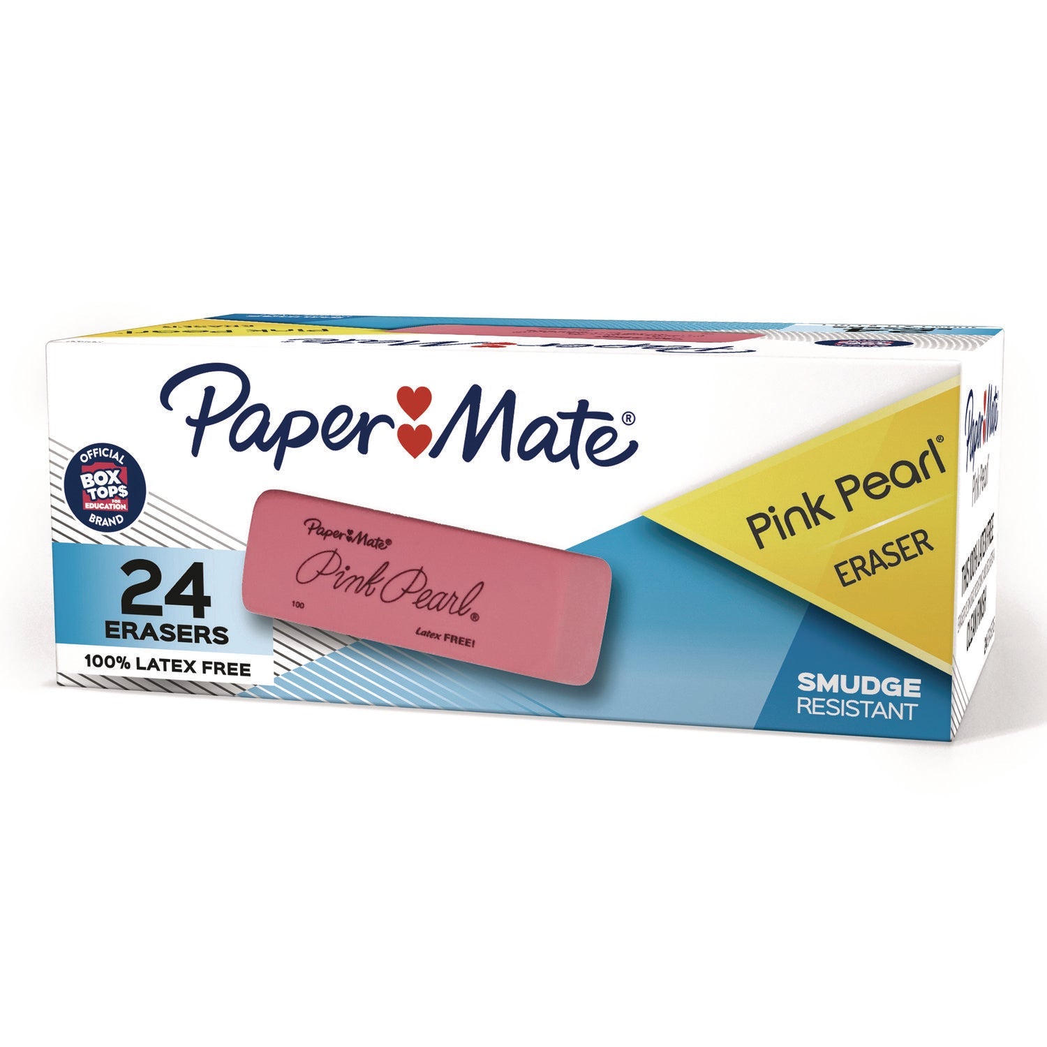 Paper Mate® Pink Pearl Eraser, For Pencil Marks, Rectangular Block, Medium, Pink, 24/box