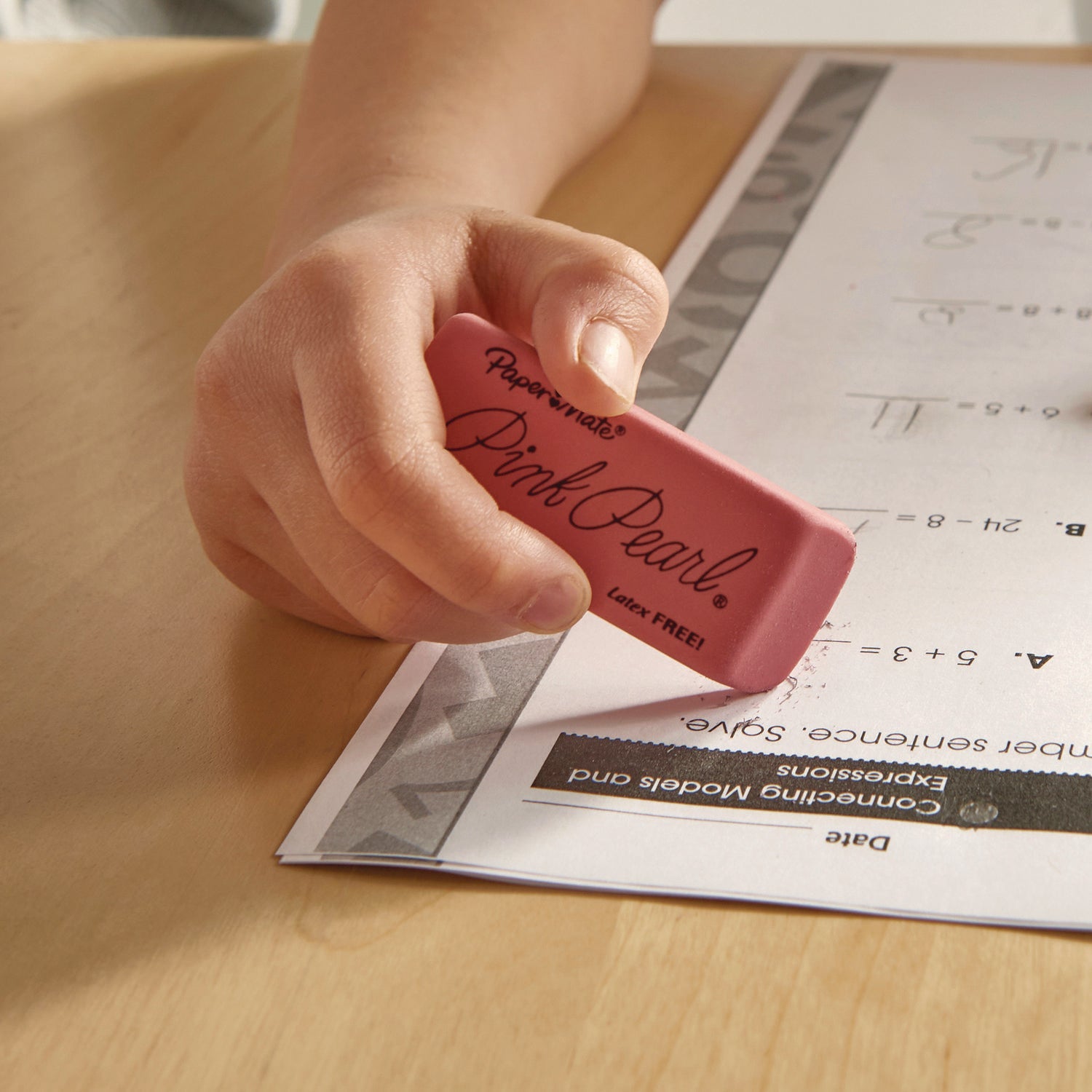 Paper Mate® Pink Pearl Eraser, For Pencil Marks, Rectangular Block, Medium, Pink, 24/box