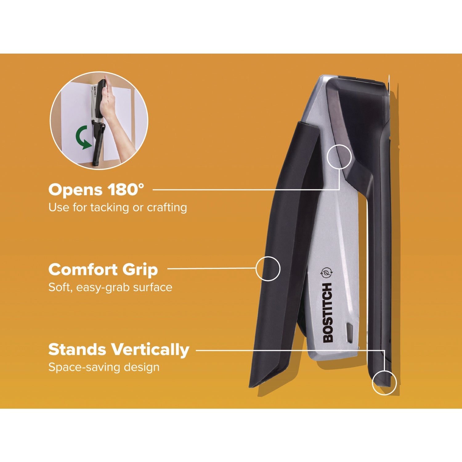 Bostitch® InPower One-Finger Eco-Friendly Desktop Stapler, 25-Sheet Capacity, Black/Gray