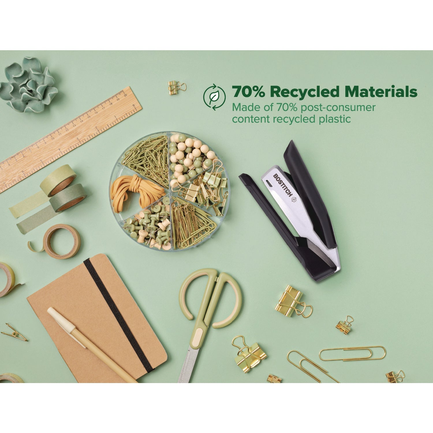 Bostitch® inPOWER+28 Executive One-Finger 3-in-1 Eco-Friendly Desktop Stapler, 28-Sheet Capacity, Black/Silver